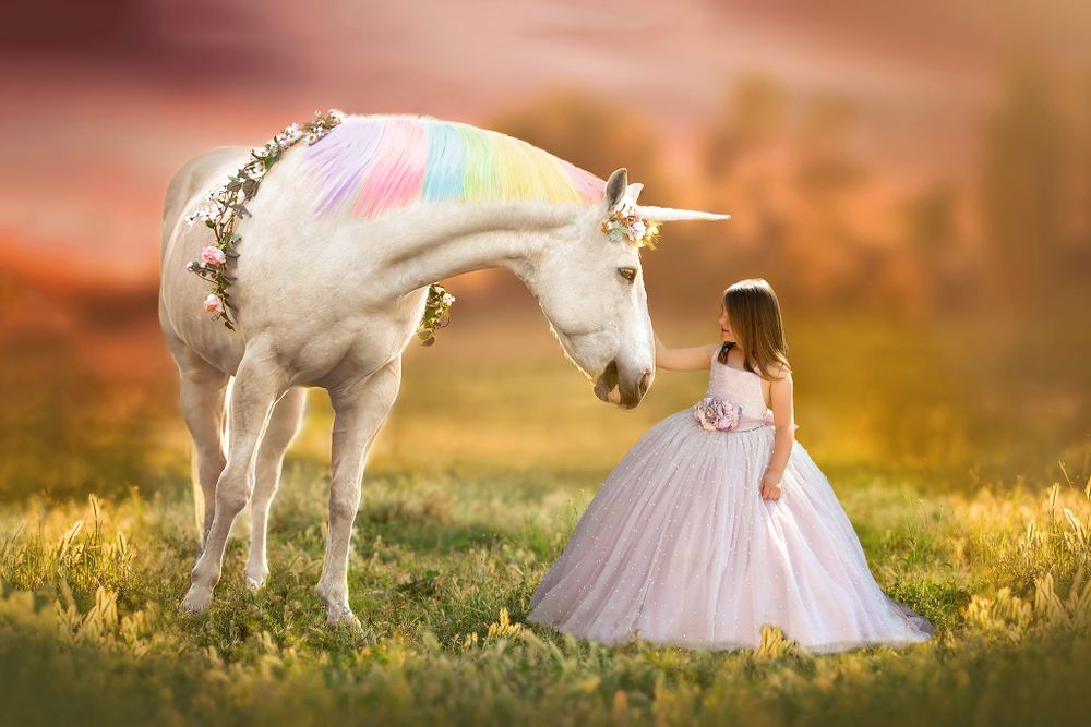 Photo of girl in Michigan in princess dress with a unicorn