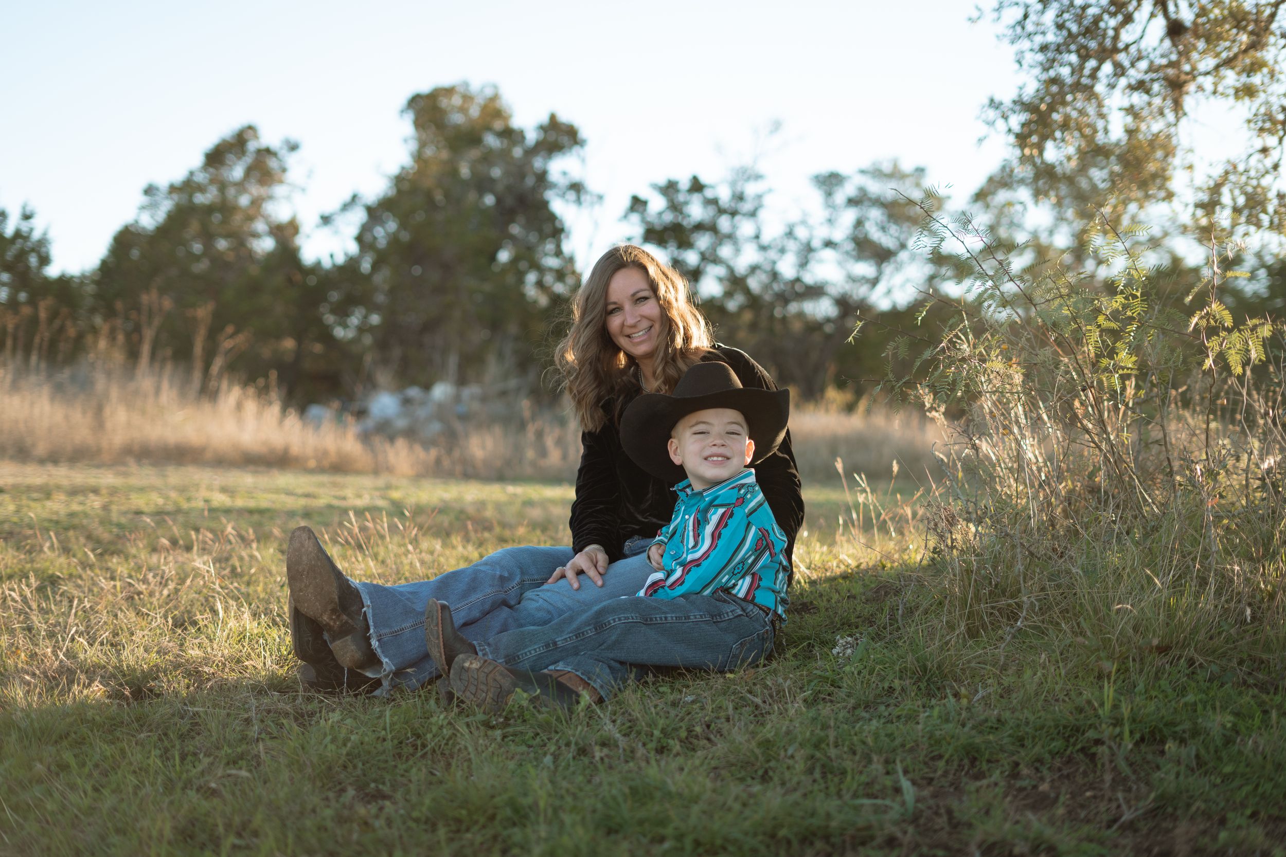 mom and son outside