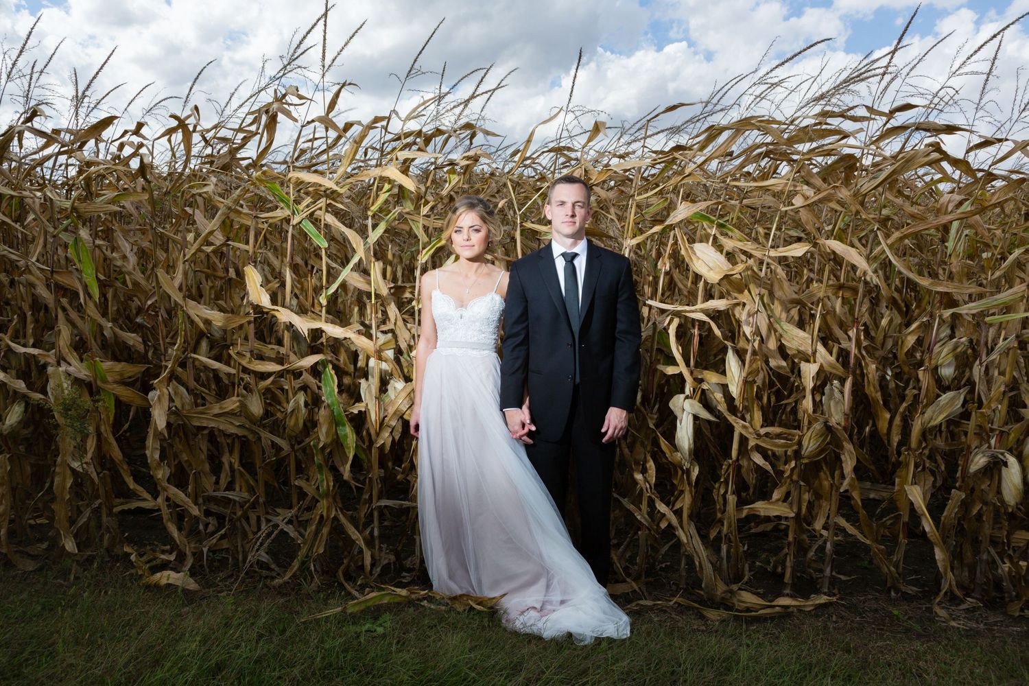 American Gothic inspired - wedding pictures in the corn fields of Indiana.