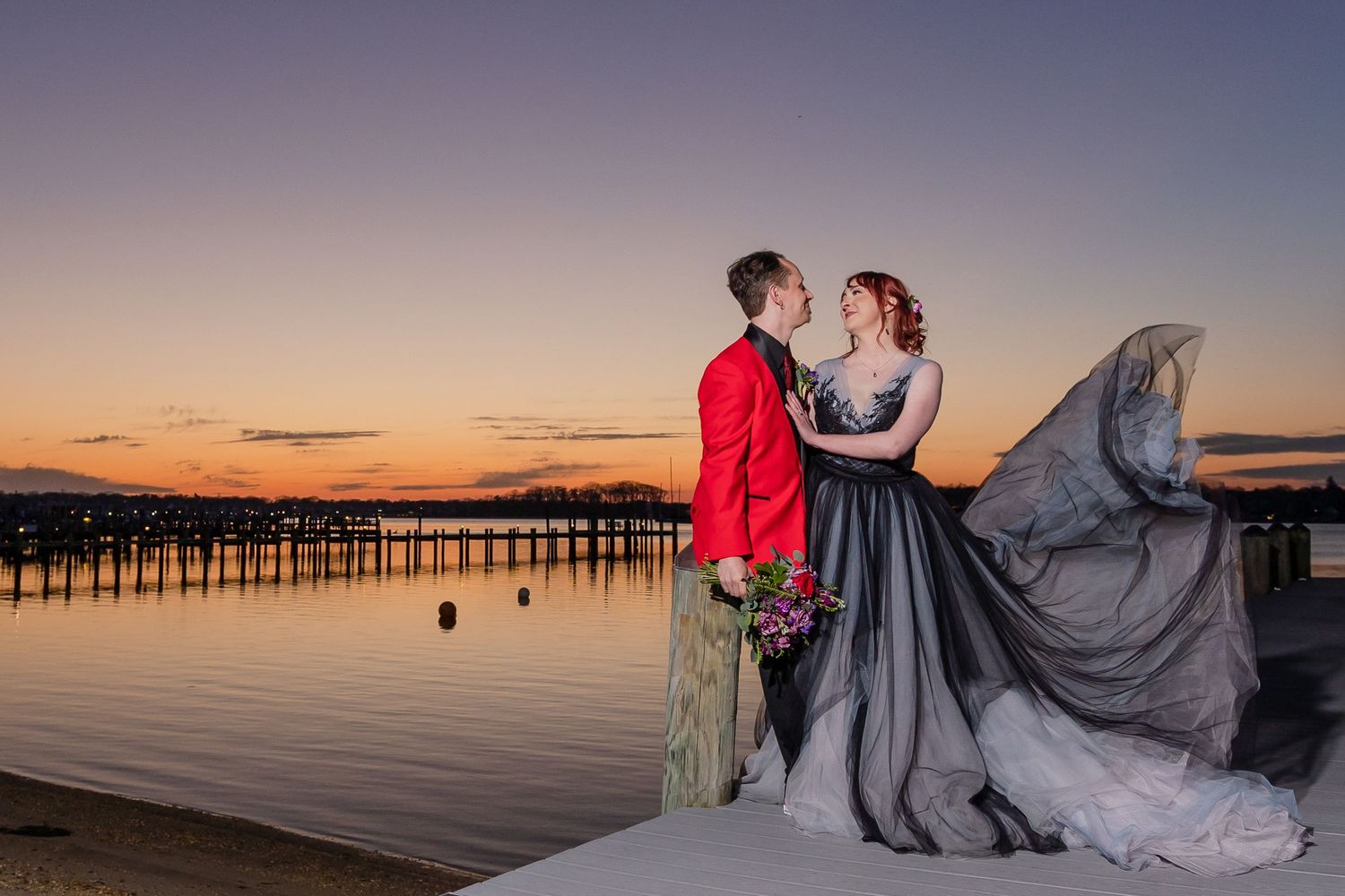 Black Wedding Dress - Clark's Landing Point Pleasant Wedding - Sunset Photography - Lynn Monaco Photographer New Jersey