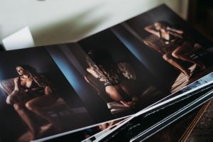Professional photography album displaying artistic portrait sequence.