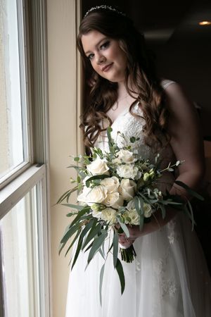 pittsburgh bride gown detail wedding day flowers natural window light