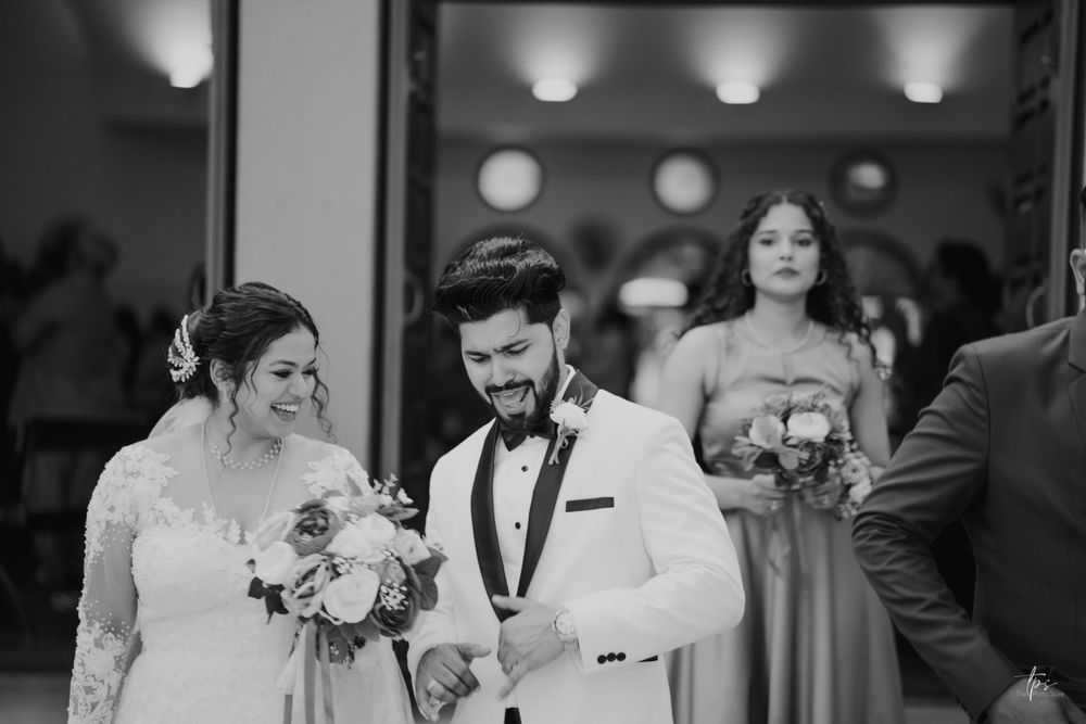 Black and white wedding photos capture candid moments during the celebration.
