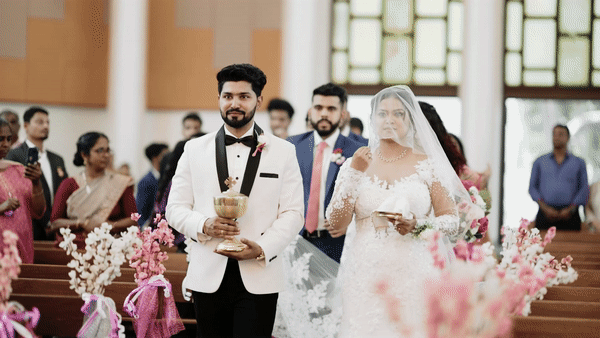 best wedding photographer in london capturing couple walk in church