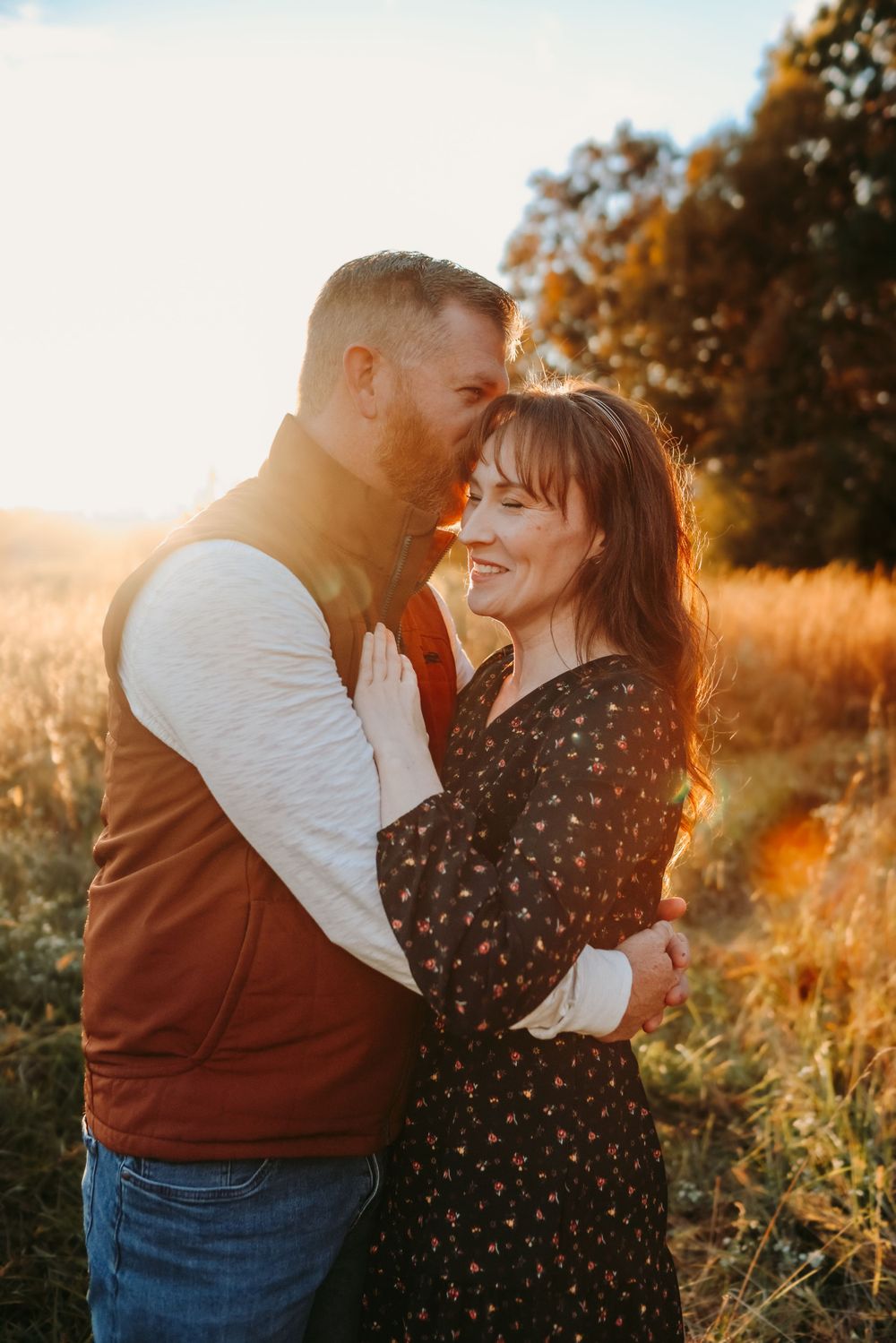 Lifestyle couples portraits in Iron Station NC with natural backdrops