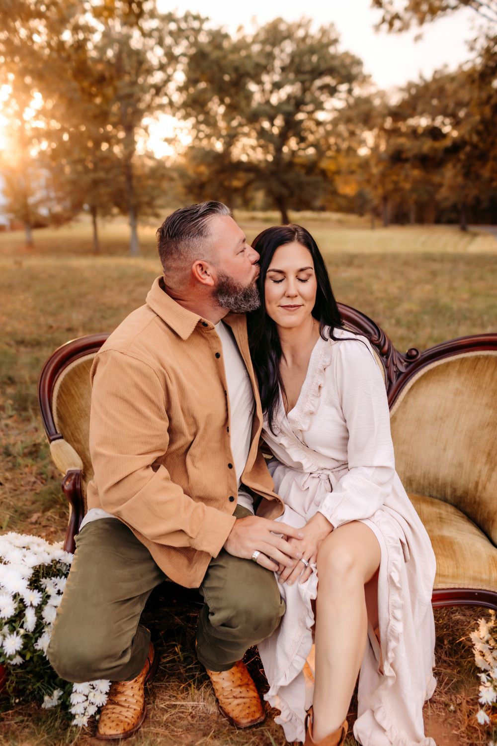 Romantic couples session at sunset in Maiden NC