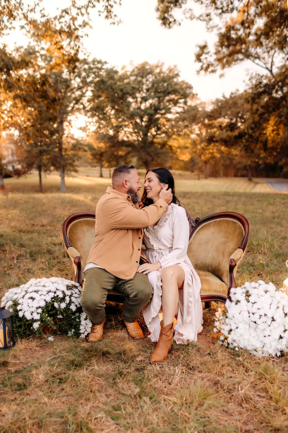 Romantic couples session at sunset in Maiden NC