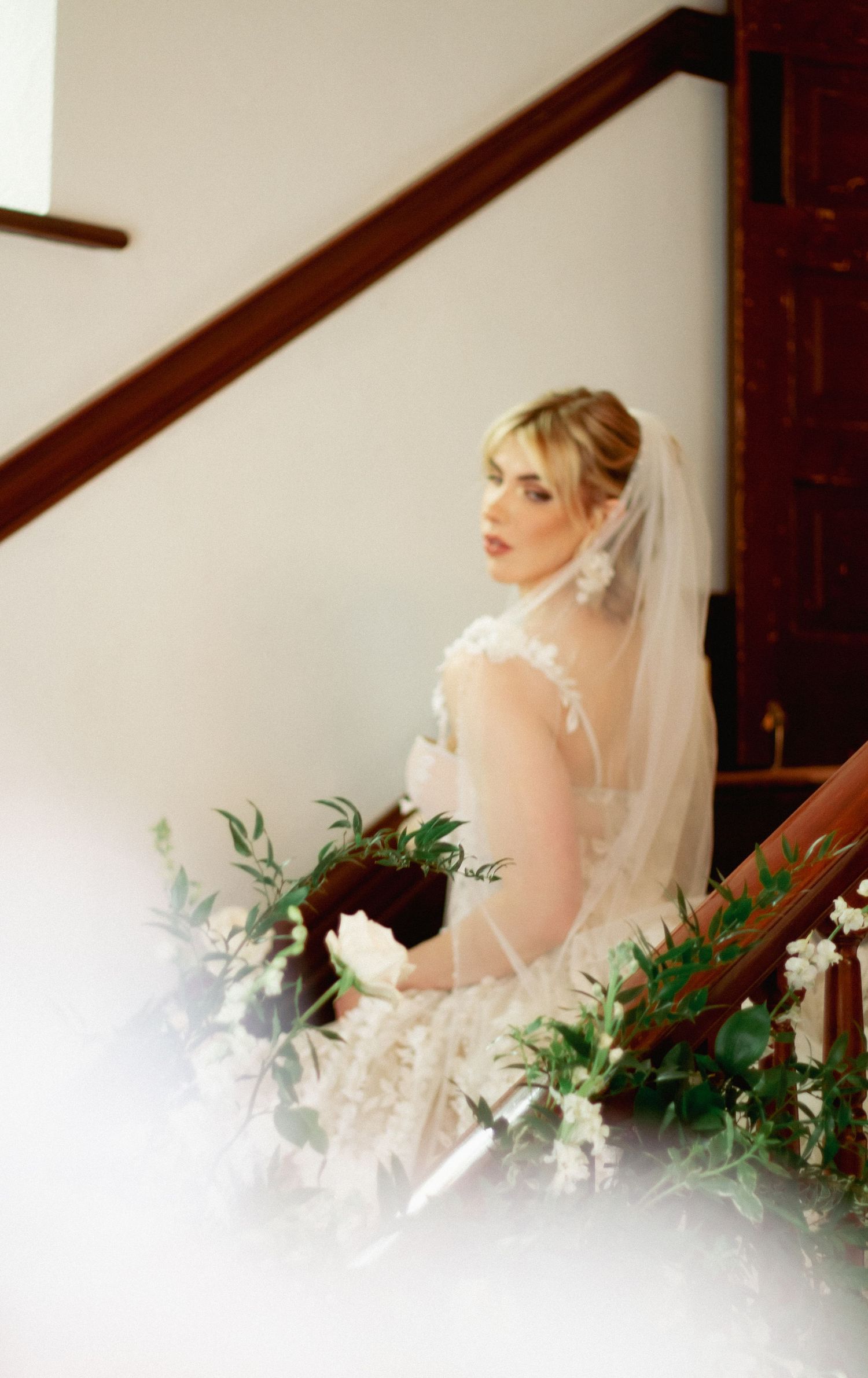 Victorian style bridal portrait in a church.