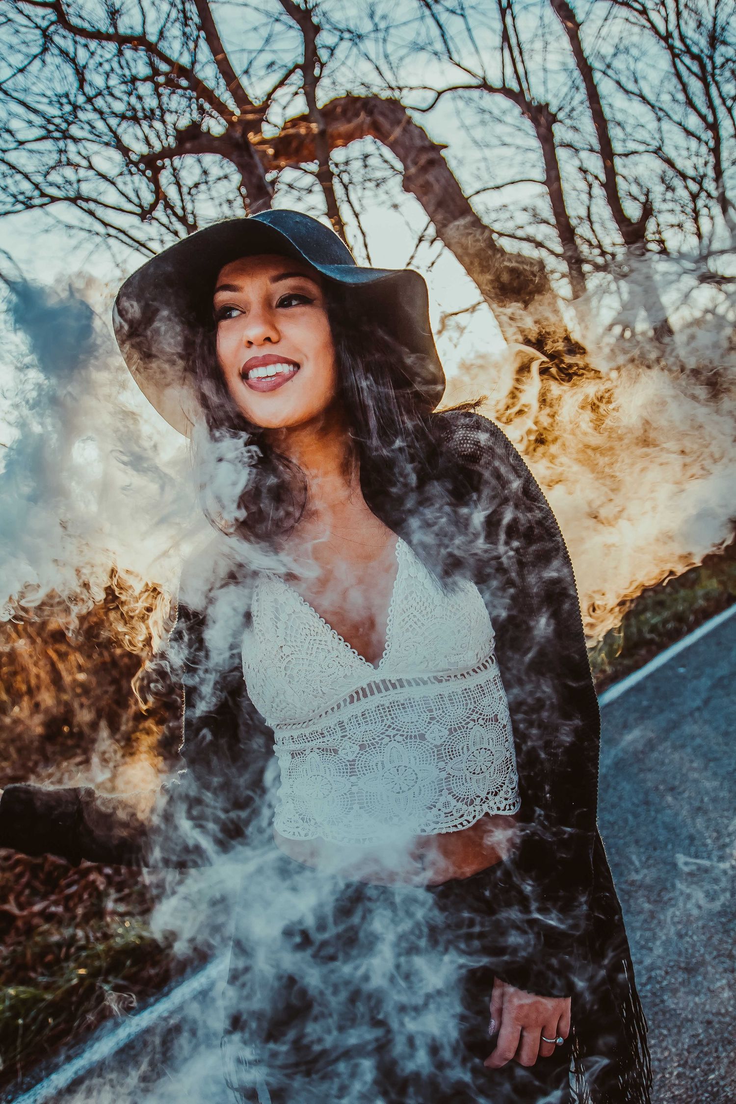 smoke bomb fashion model photography chicago