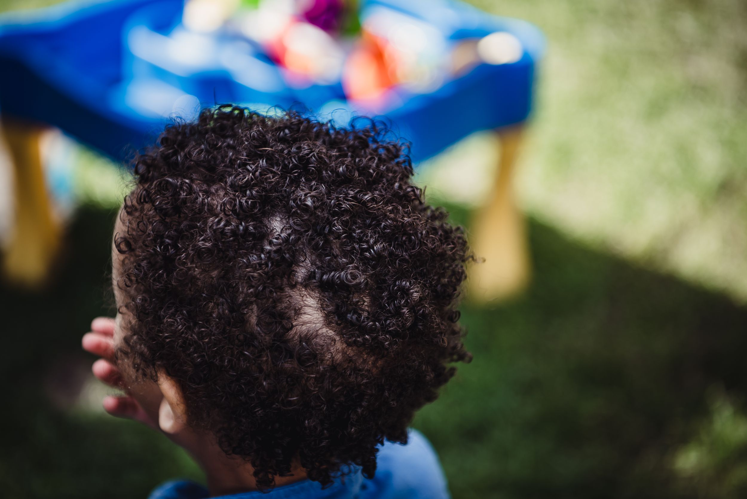 Colour image of the back of a little black boys beautiful hair.