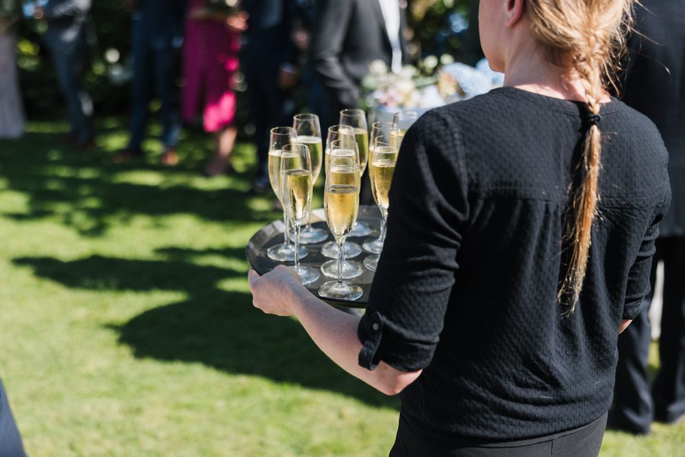 Champagne and wine were served on a hot summer evening