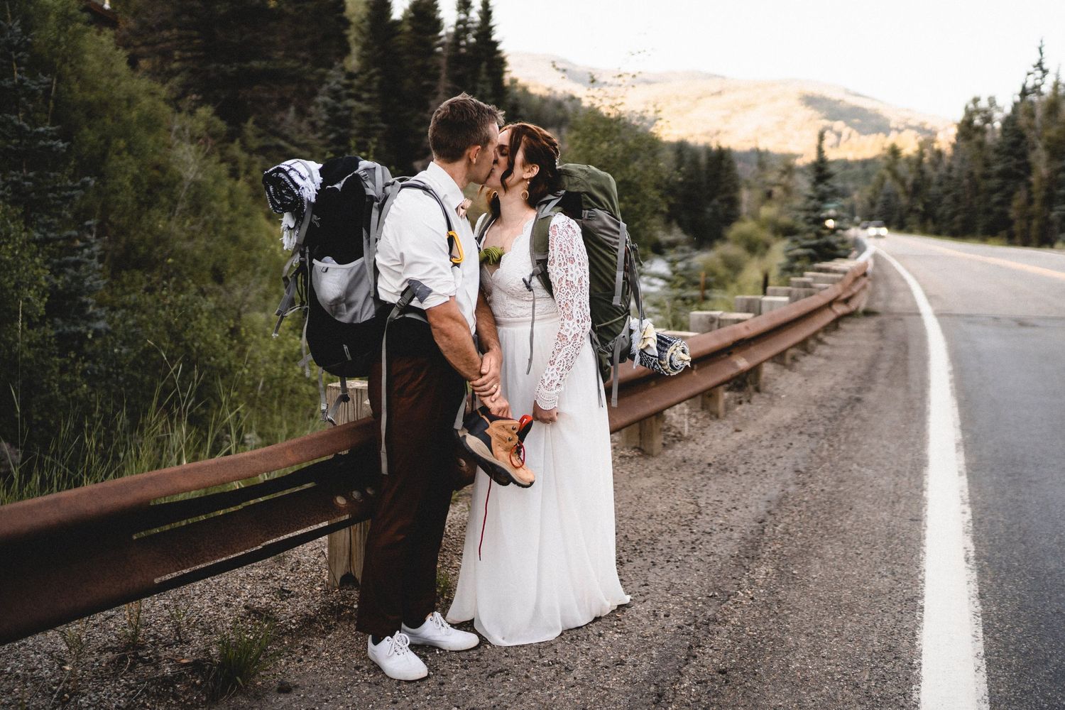Mountain Backpacking Elopement Bride and Groom Camping