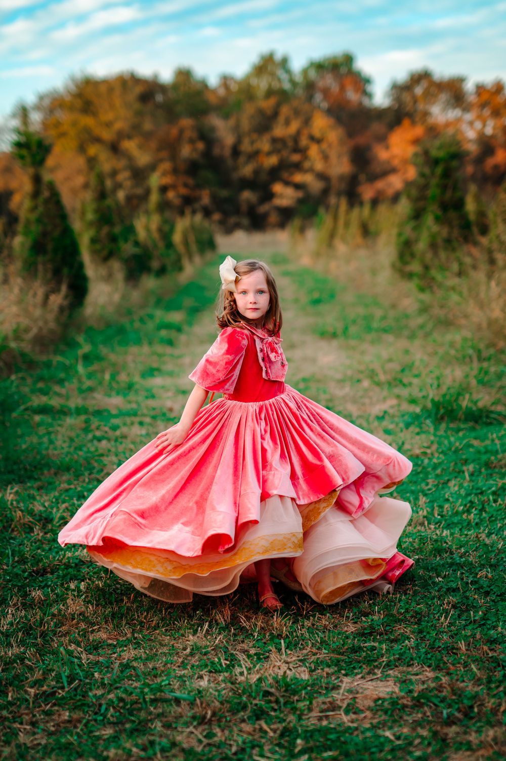 Christmas Tree Farm Child Couture Peach Velvet Tulsa Sand Springs Photographer Oklahoma