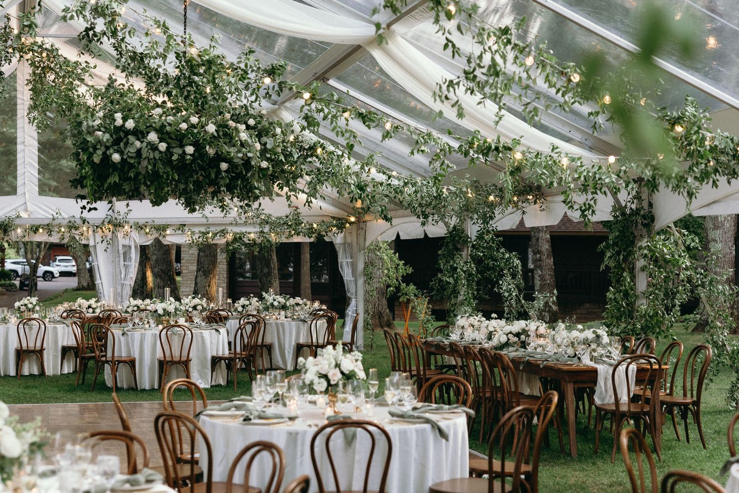 Tent wedding reception at the Red Crown Lodge in Woodruff, WI