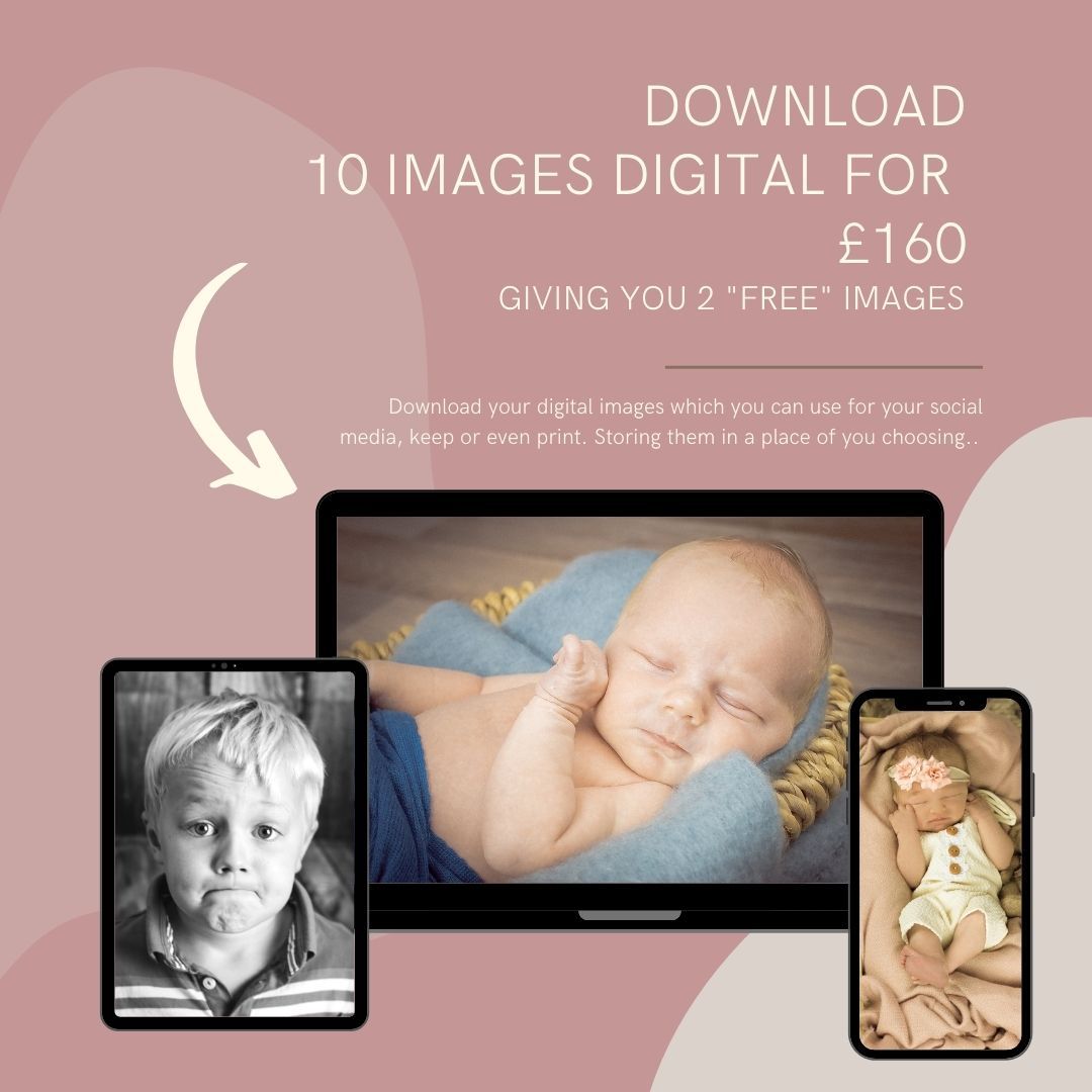 pink back ground with price prices £160 3 images of a buy and 2 babies sleeping