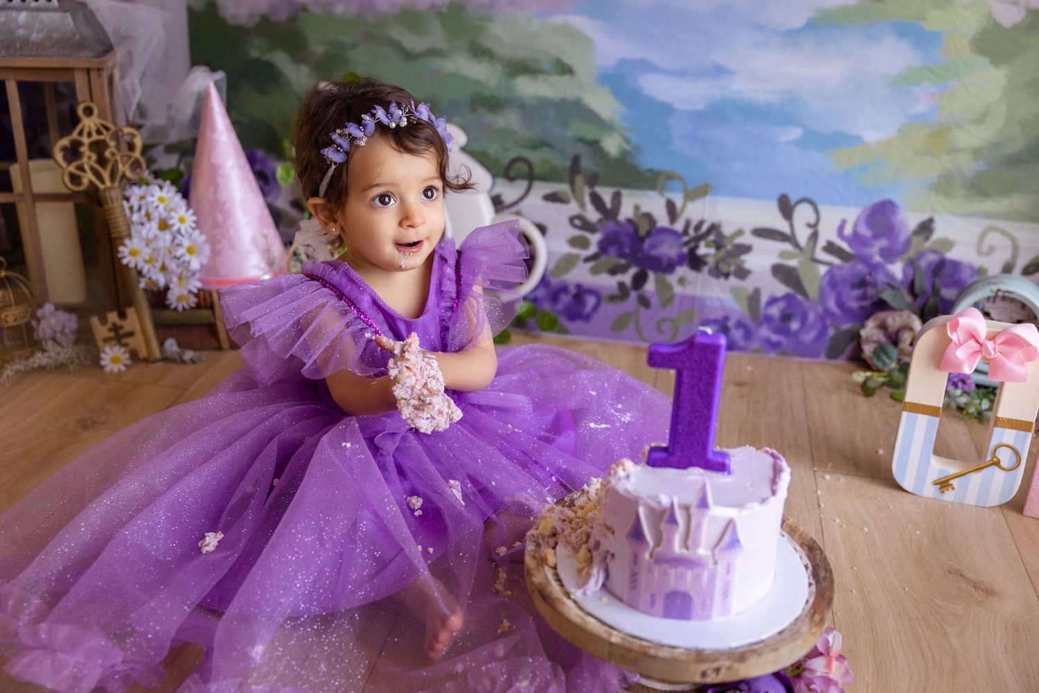 fotografia de cake smash bizcocho tematica de princesa fotografa en ponce