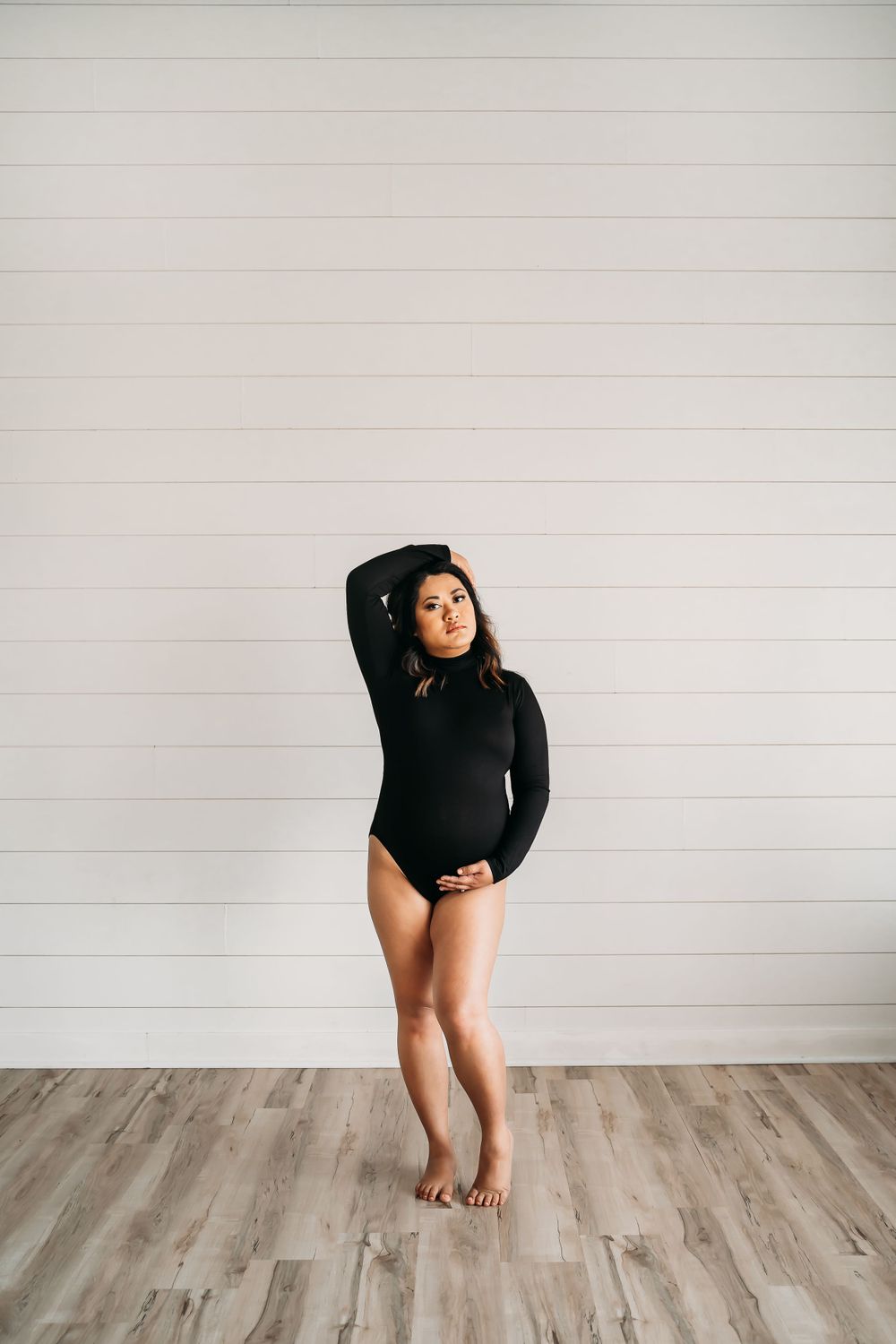Minnesota Twin Cities Mother Picture Indoor Studio Maternity Black Bodysuit Photo