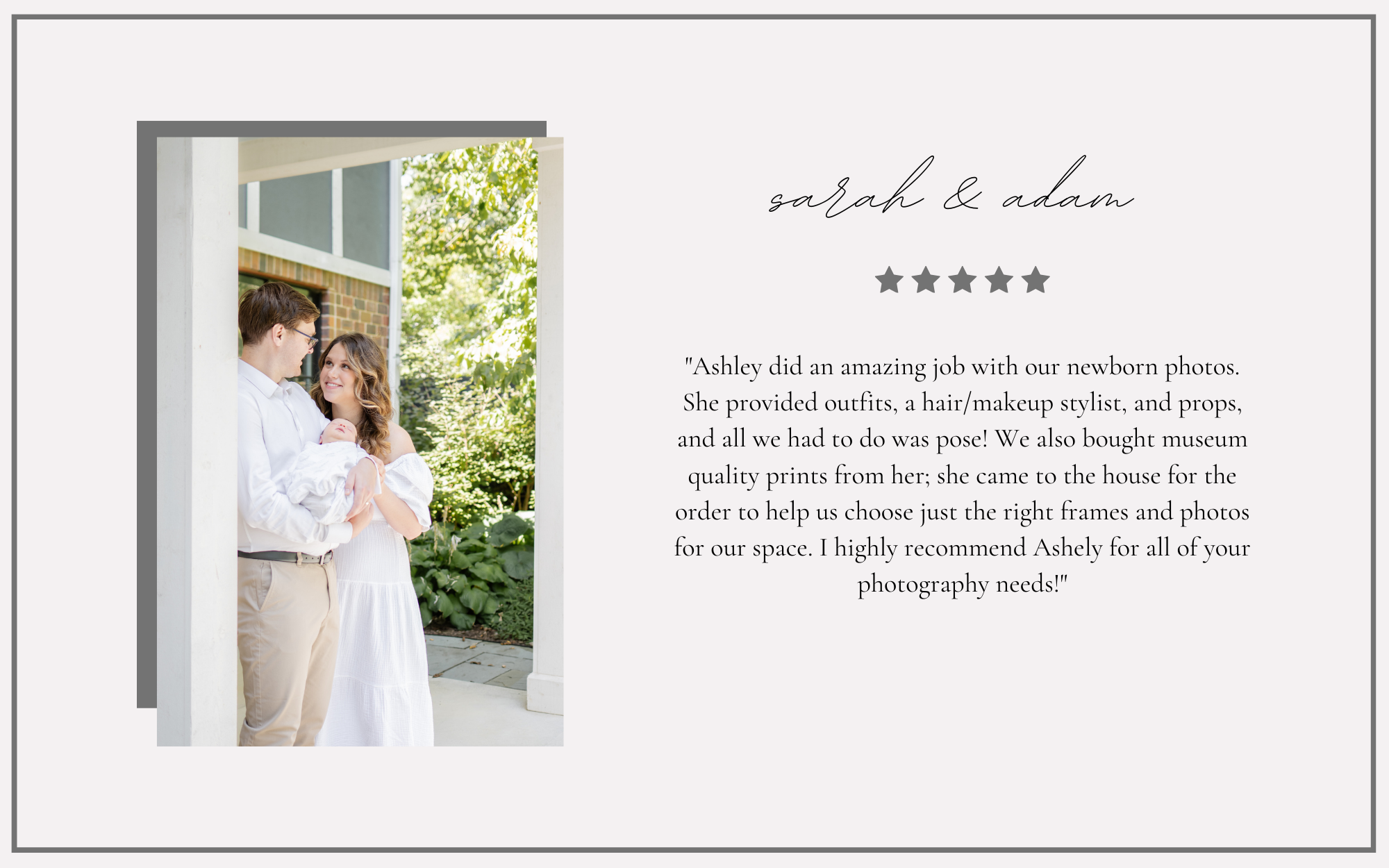 ashley line photography client testimonial - sarah and adam - ashley did an amazing job with our newborn photos
