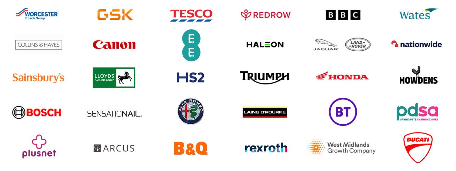 Collection of well-known retail and technology company logos arranged in rows.