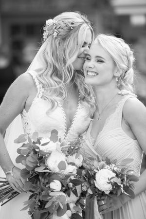 Bride and maid of honor at pennsylavania wedding at Bolinbroke Mansion