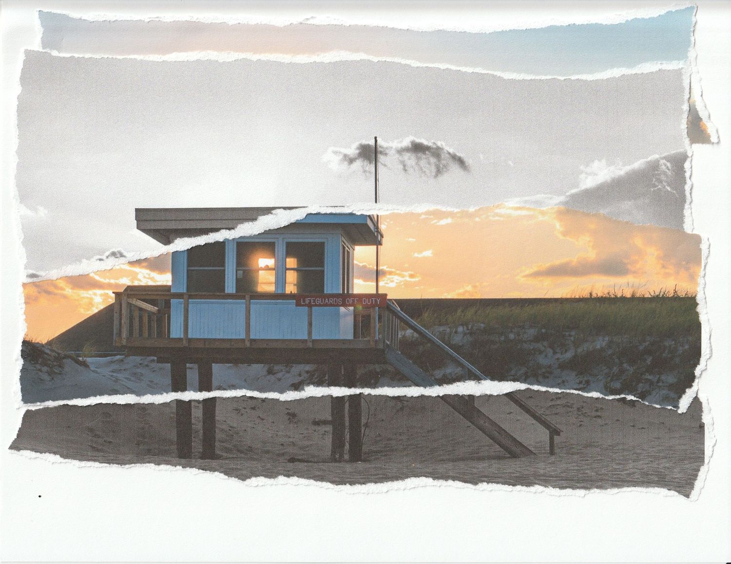 Fractured Photomontage life guard stand Island Beach State Park