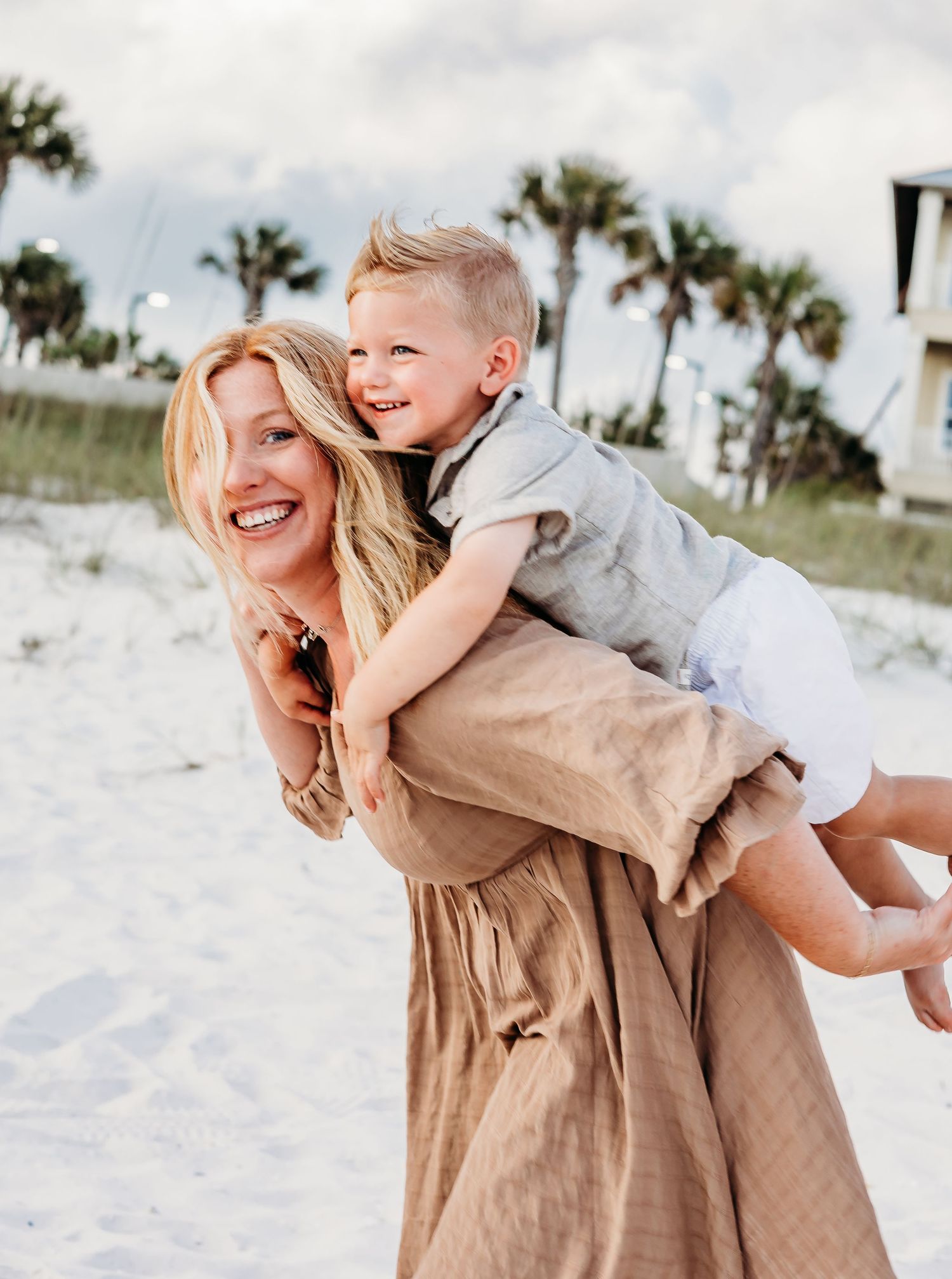 Candid shots of family members enjoying a fun day at the beach together.