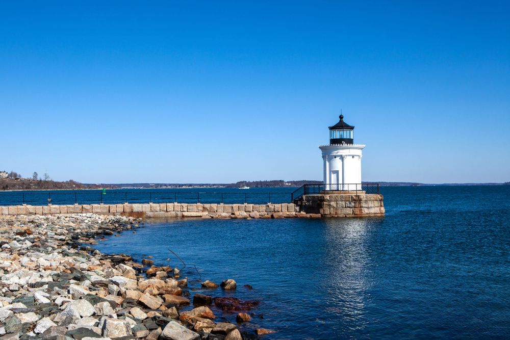 Photograph of Portland Breakwater Lighthouse. It's also called Bug Light due to it's small size.