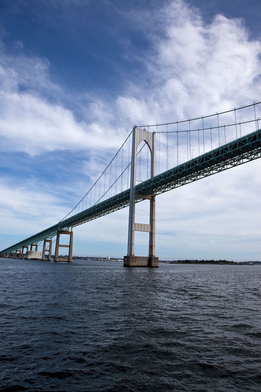 Claiborne Pell Newport Bridge taken from a boat in Narragansett Bay, Rhode Island