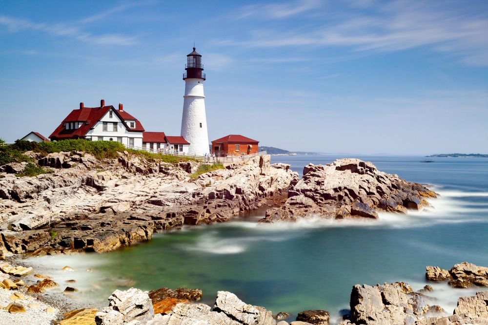 Long exposure photograph of Portland Head Lighthouse, S. Portland, Maine