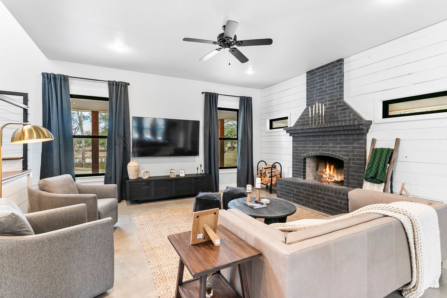 cozy living room with modern farm house feel