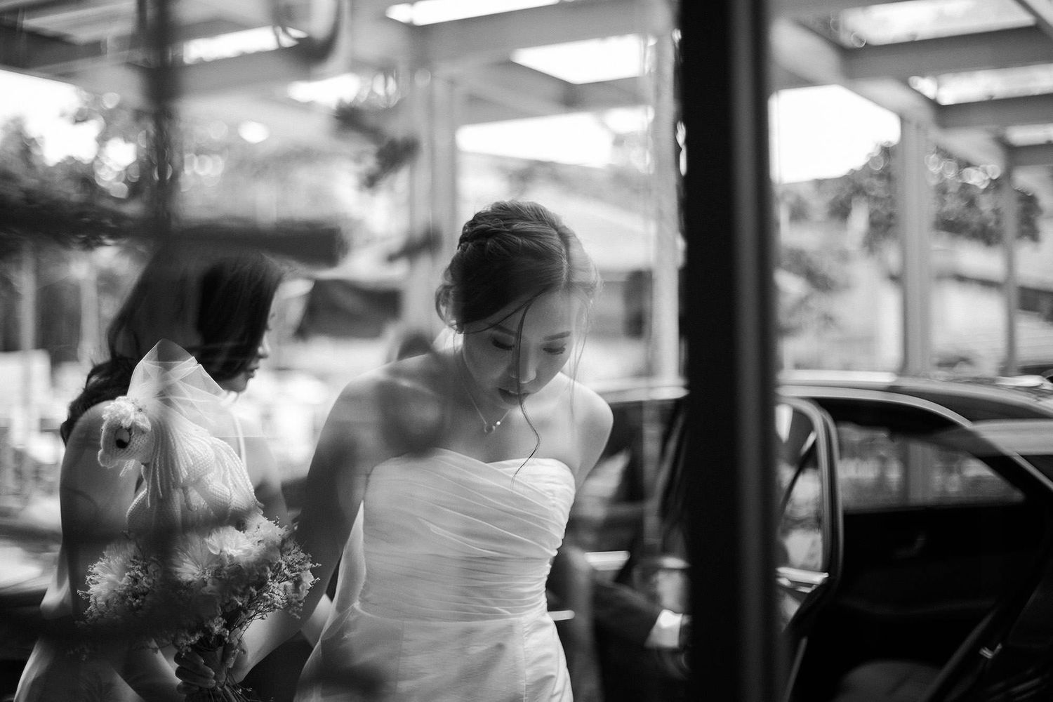 bride coming out from the car