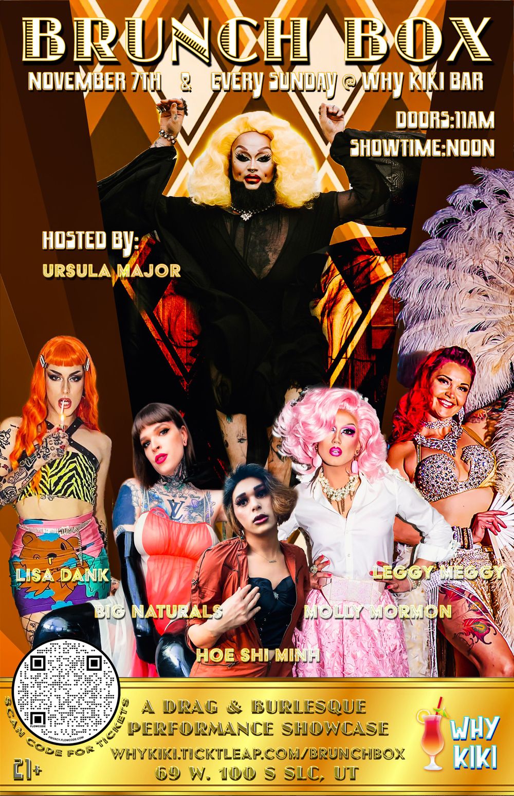 Flyer for 'Brunch Box' drag show, featuring art and graphic design, an example poster from Phoenix, AZ, by Big Click Energy.