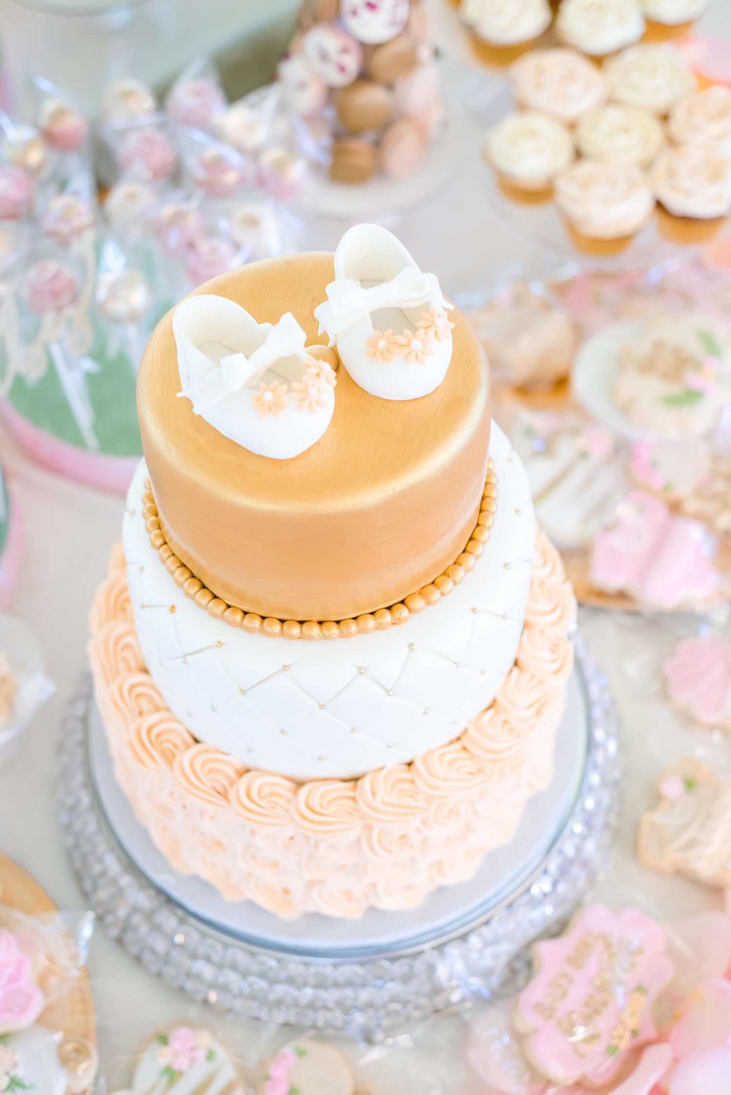 three tier baby shower cake for a girl in Houston texas