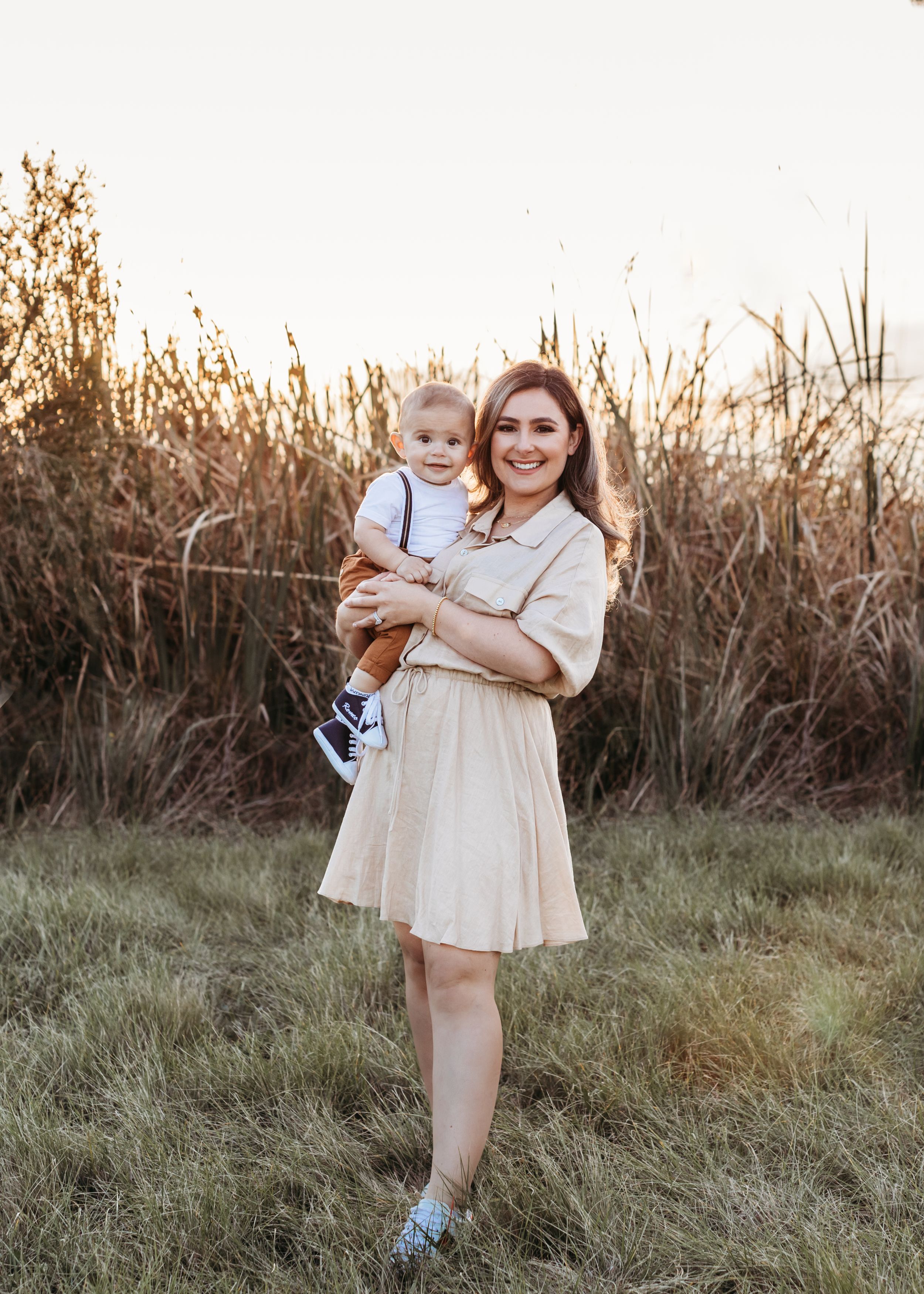 sunset mother and son portrait