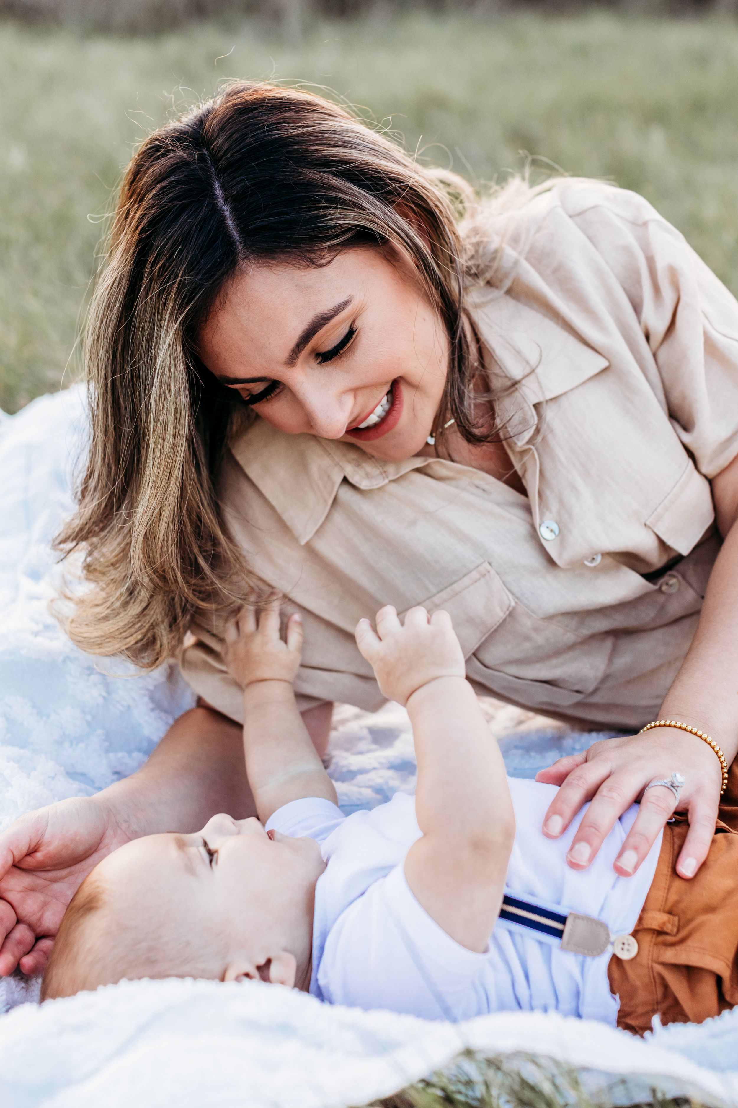 sunset mother and son portrait