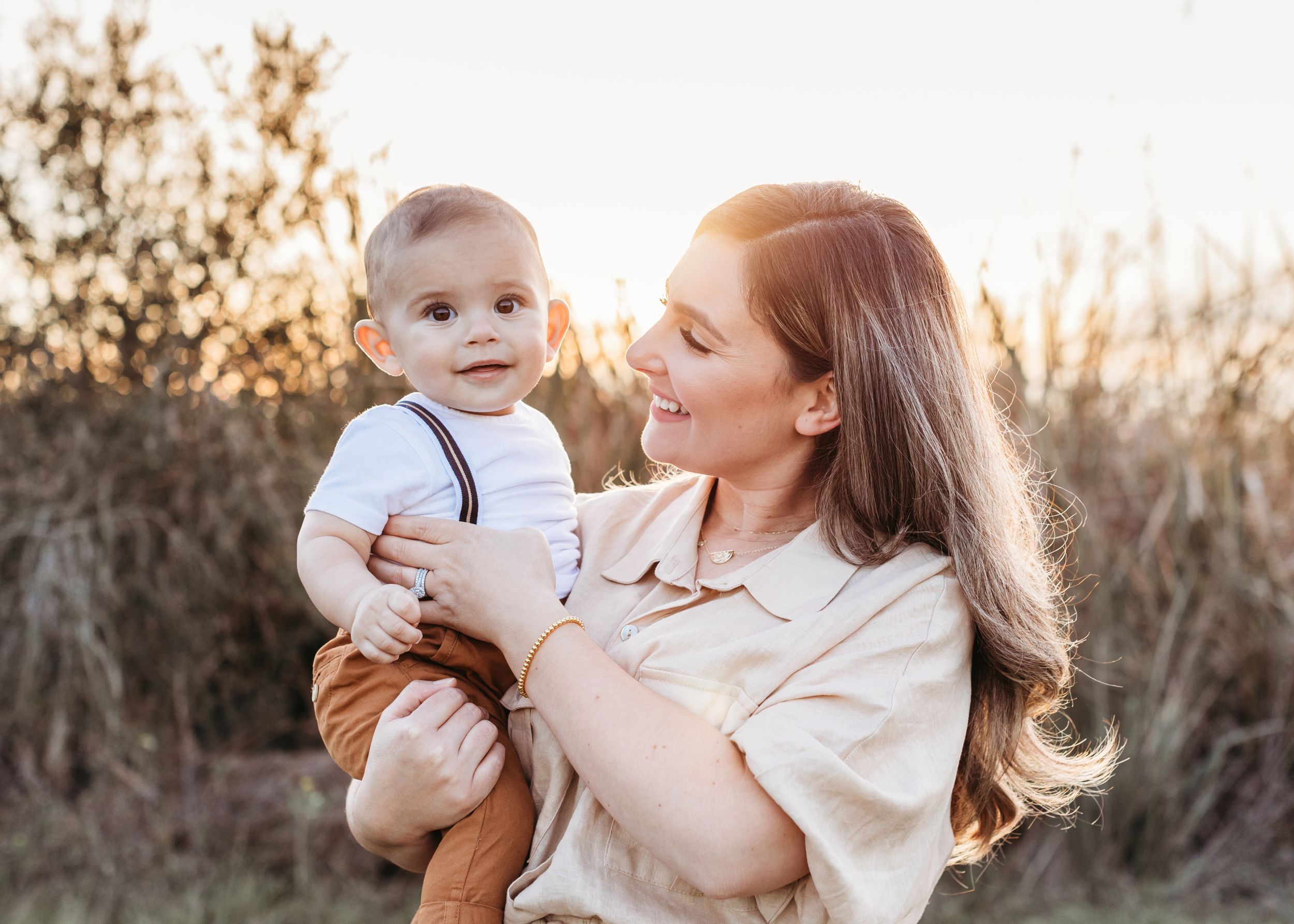 sunset mother and son portrait
