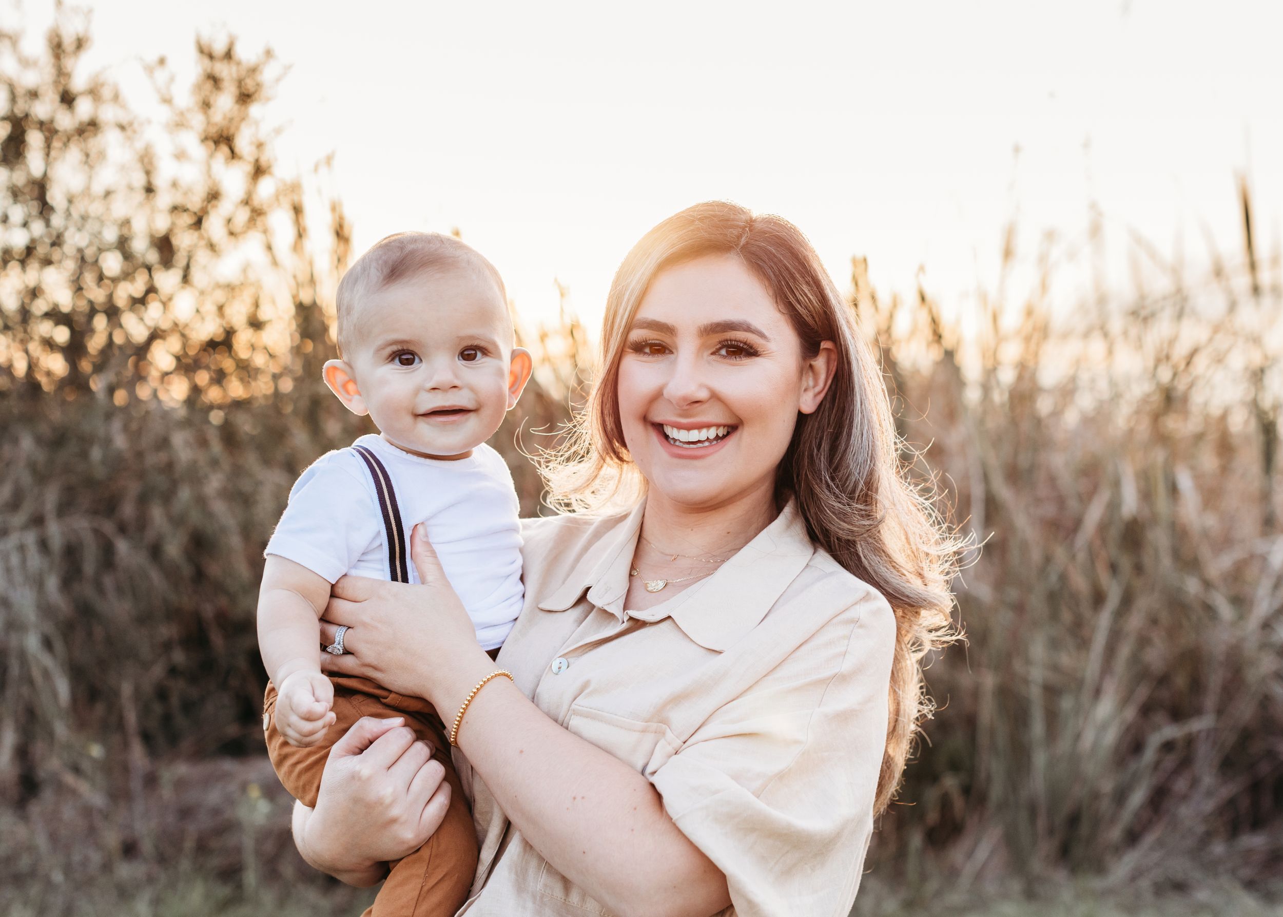 sunset mother and son portrait
