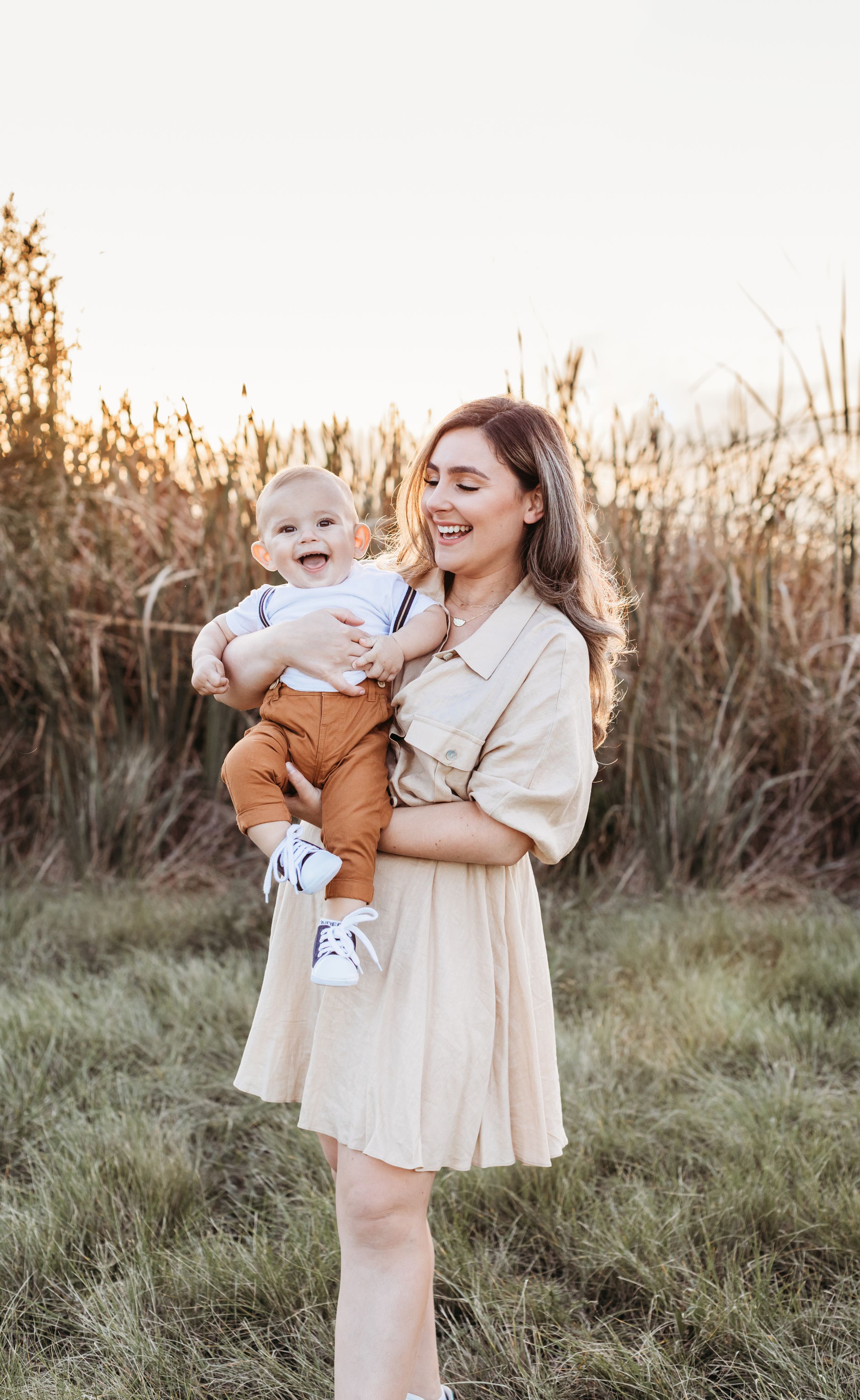 sunset mother and son portrait
