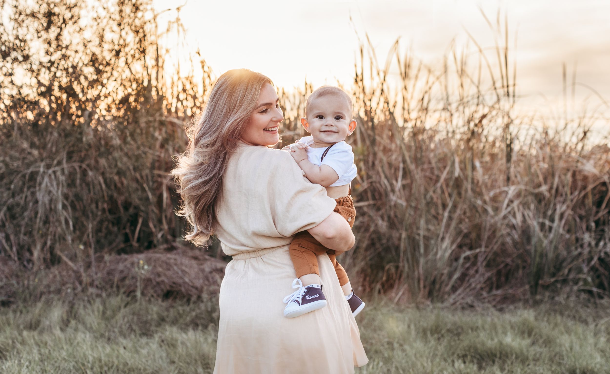 sunset mother and son portrait