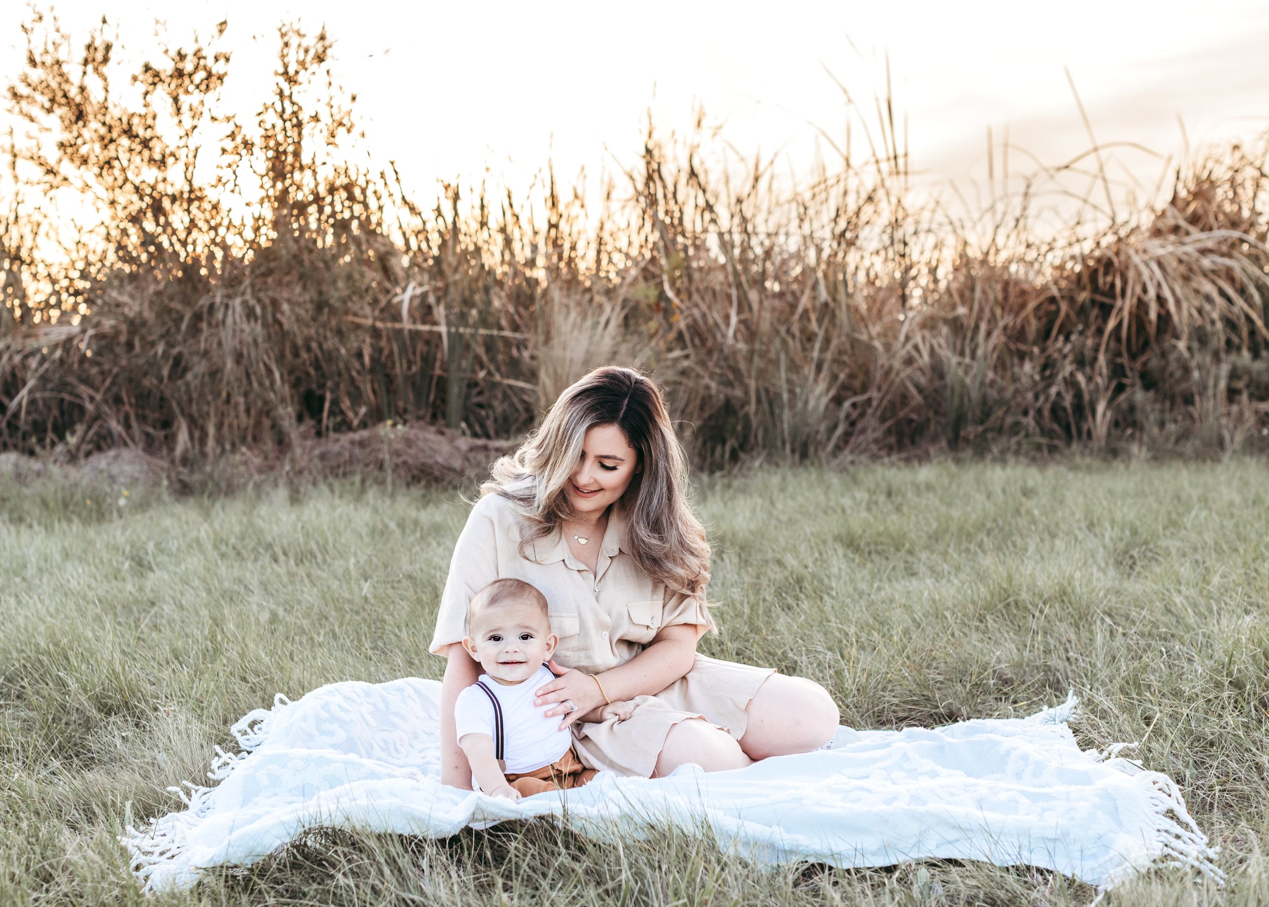 sunset mother and son portrait