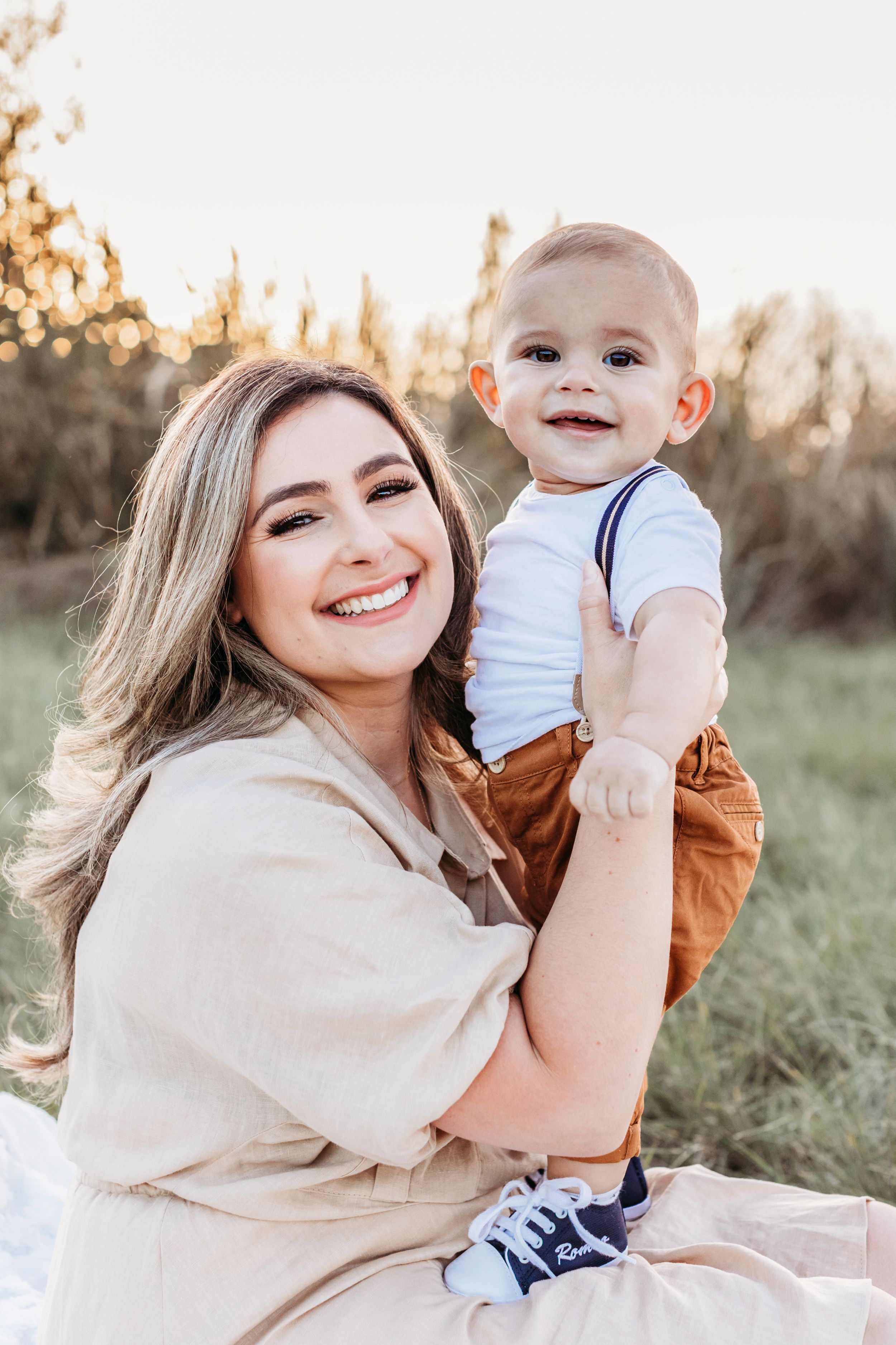 sunset mother and son portrait