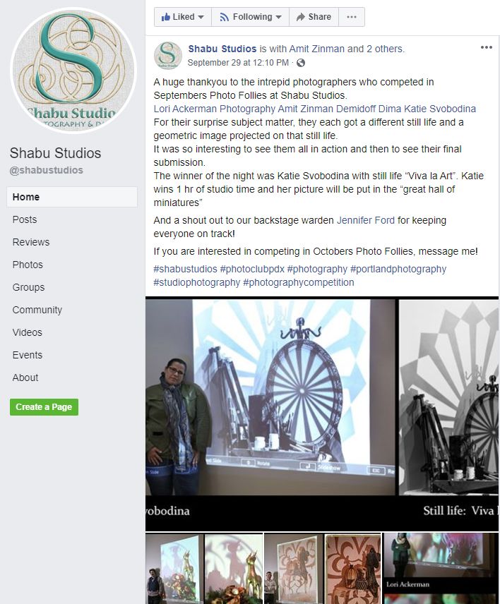 Screenshot of a Facebook Post with photos of the winner and participants of the event at Shabu Studio.