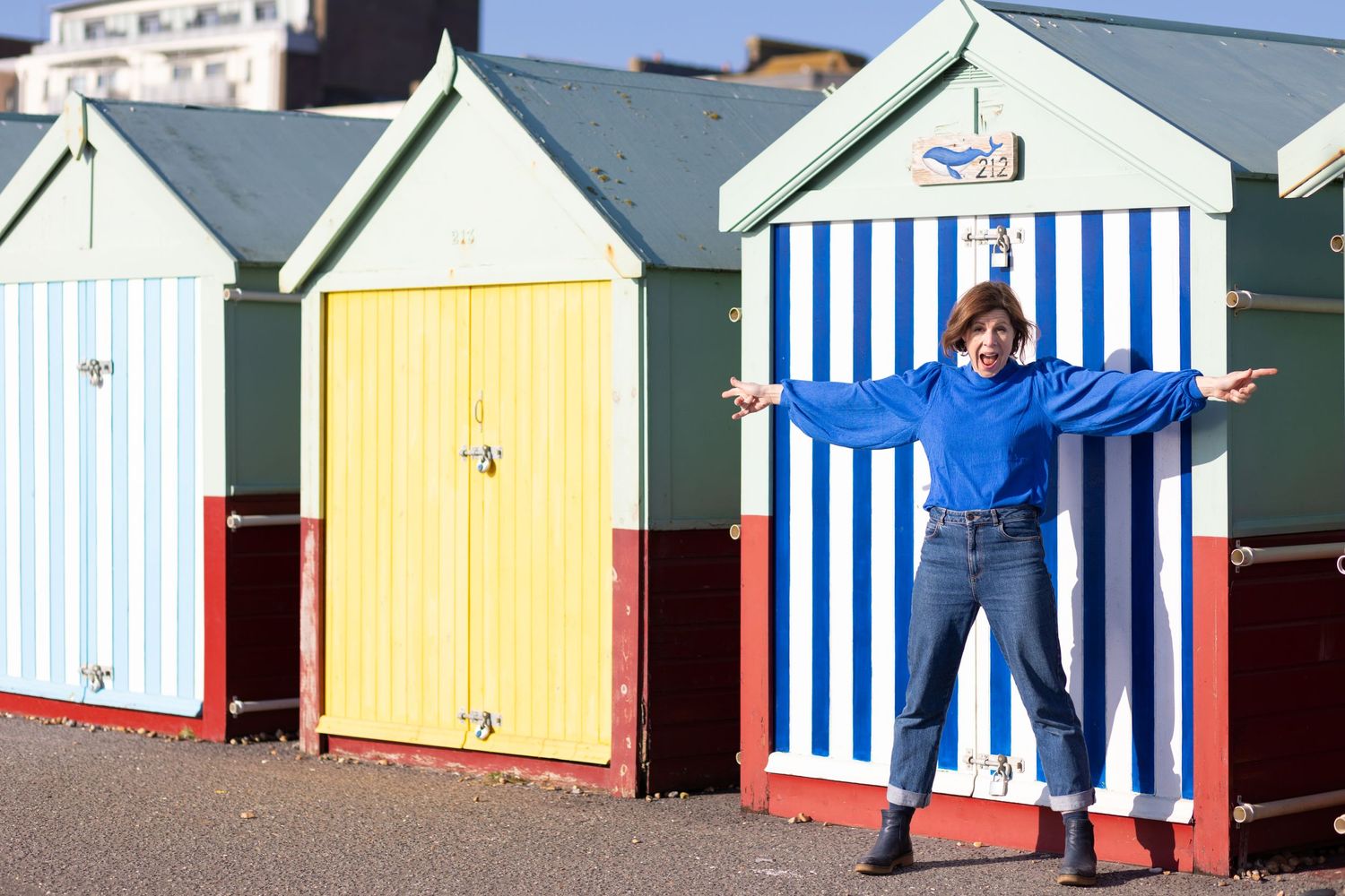 Gillian Ramm at beach huts in Hove brand photography