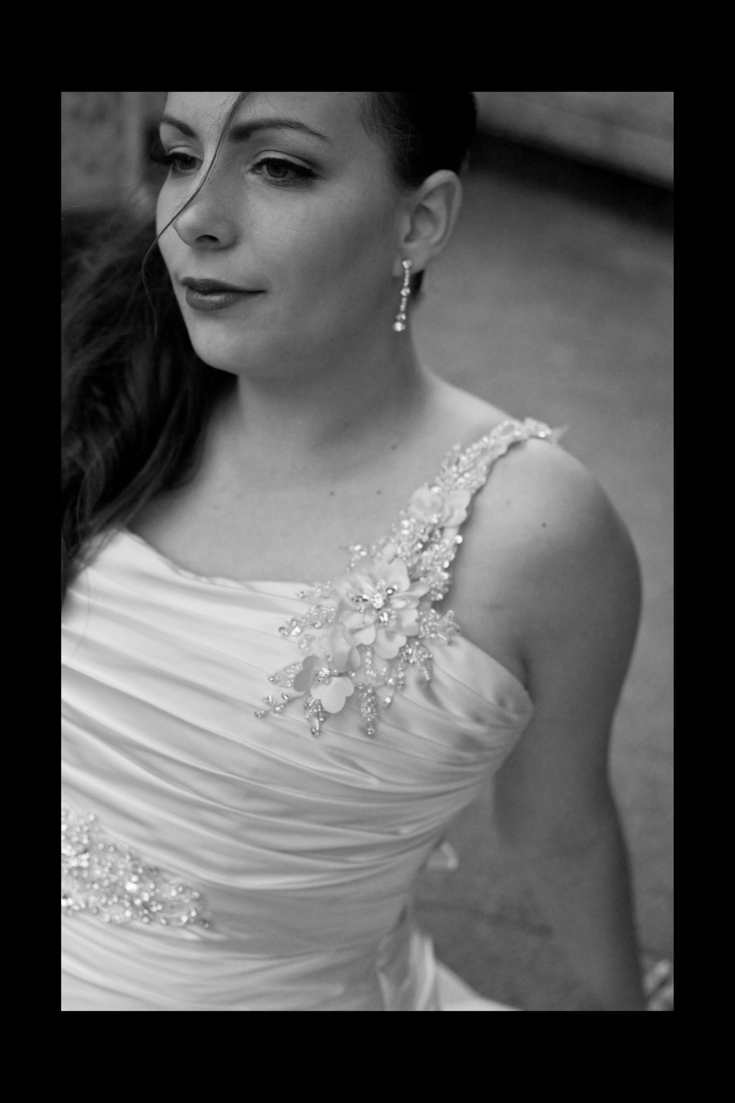 young YEG bride, black and white photography, beautiful dress