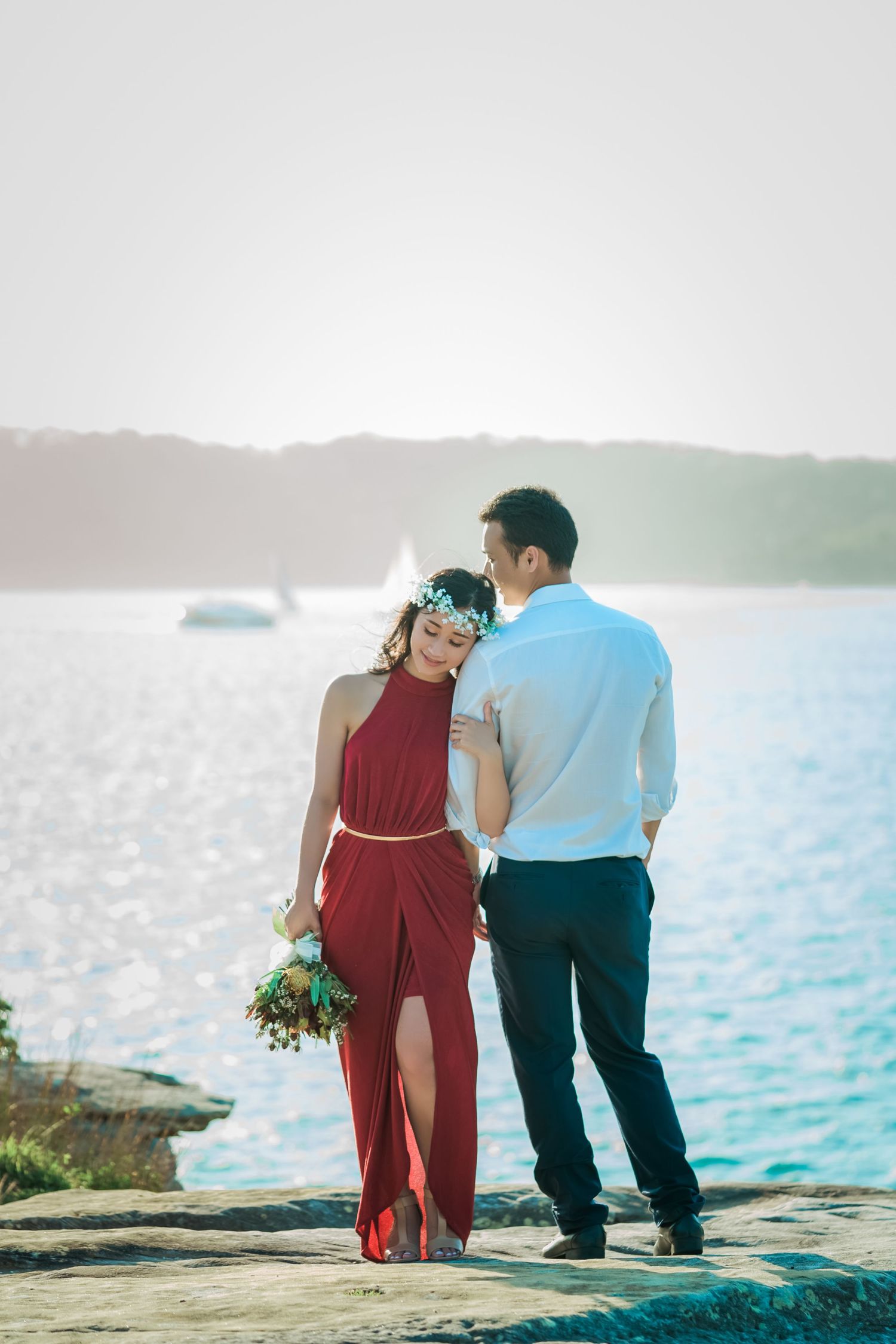 Prewedding photoshoot at Watson Bay Beach during sunset