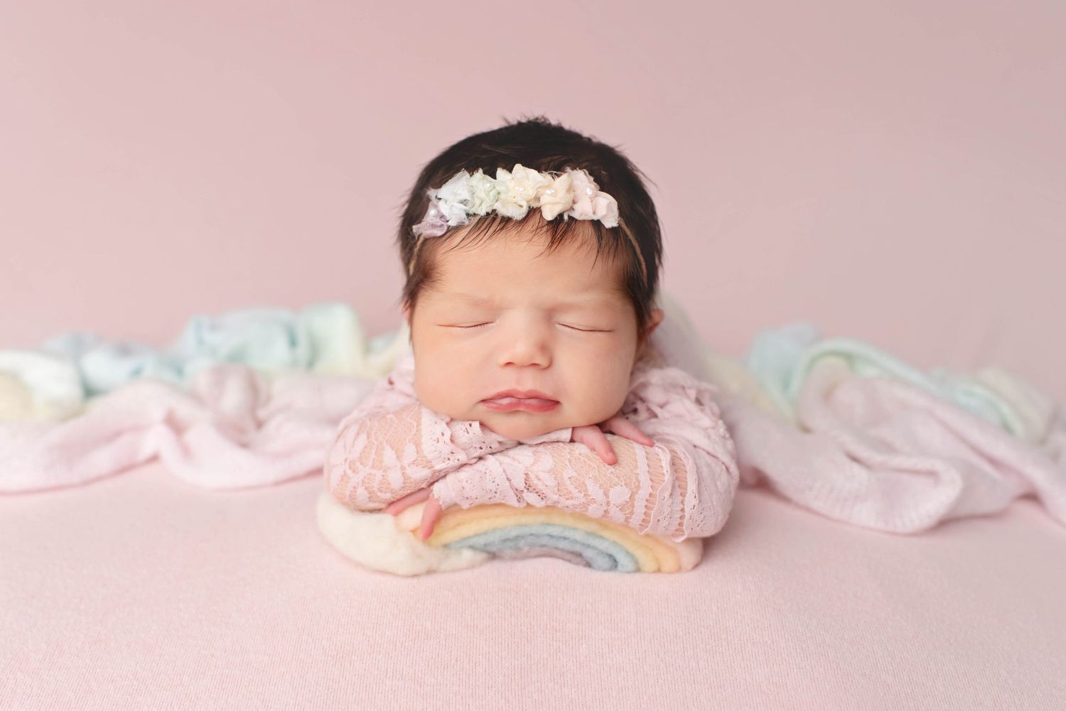 baby girl rainbow baby with rainbow