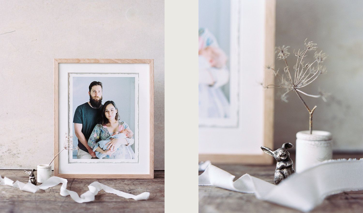 Framed family photo with a newborn, capturing a heartwarming moment of love and joy.
