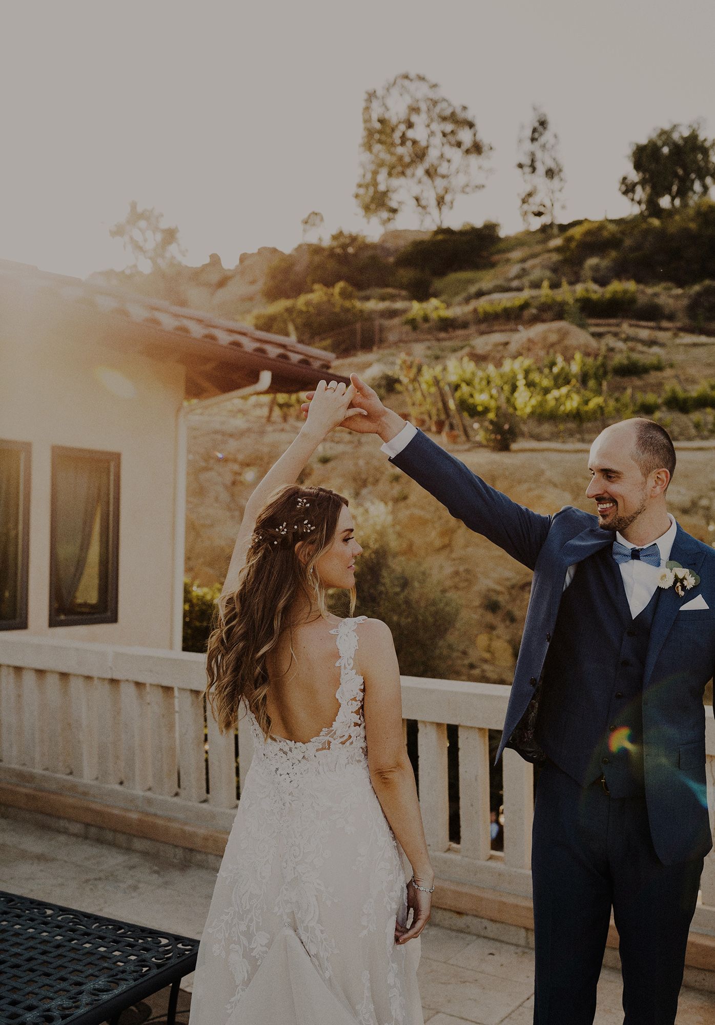 E Noelle Photography backyard wedding in Hidden Hills Los Angeles, bride and groom dancing portrait