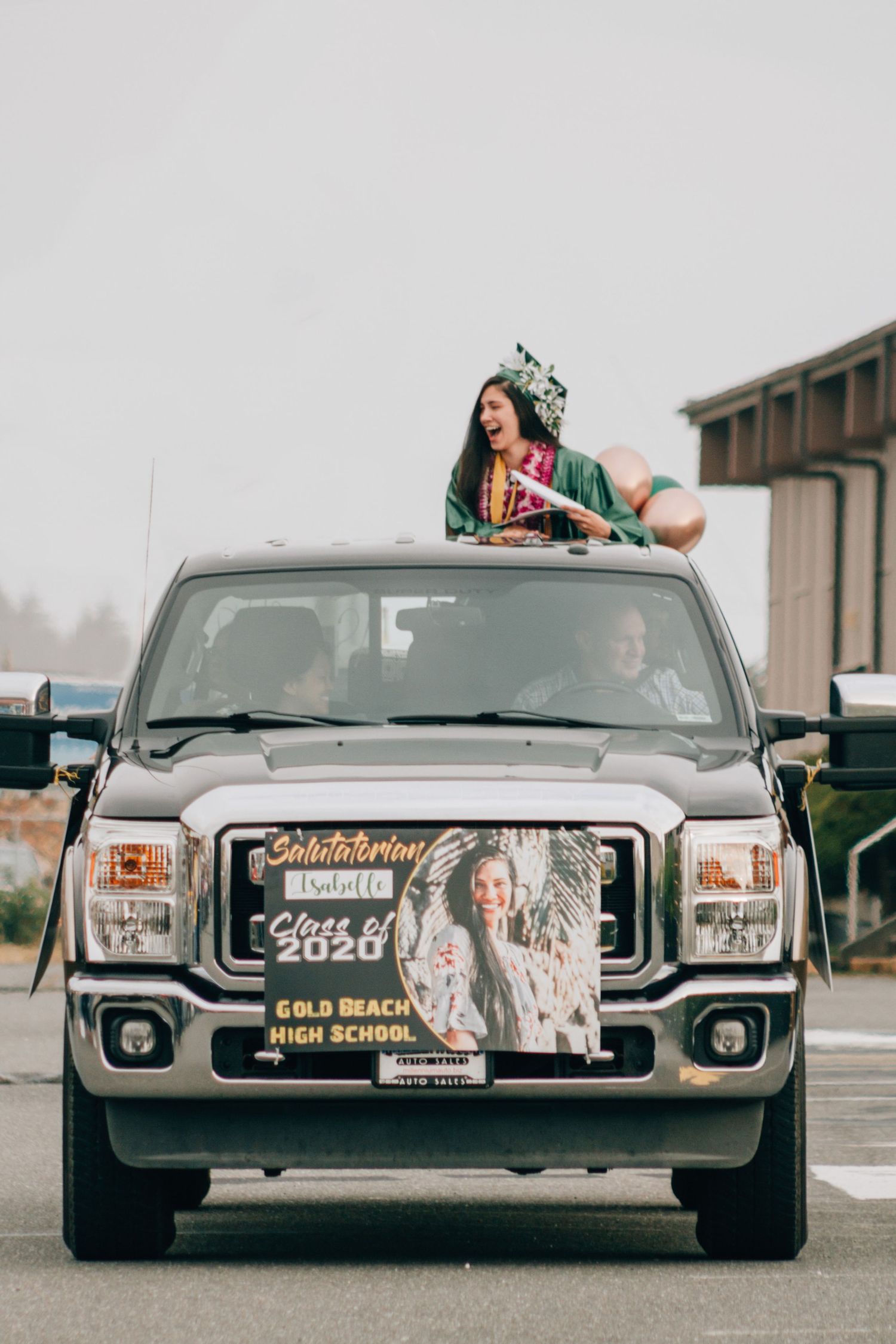 Photo of Gold Beach High School 2020 graduation parade, captured by Taylor Carpenter Photography
