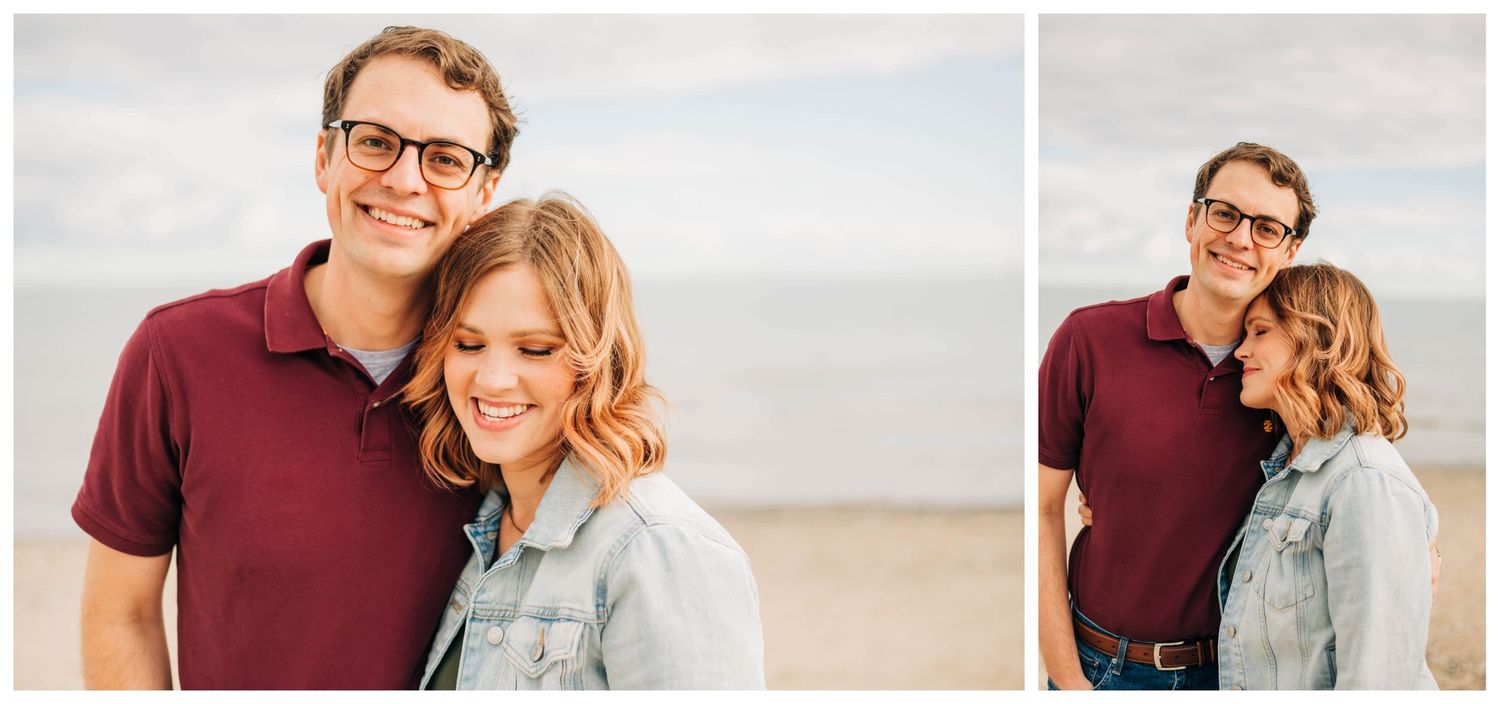 two photos of a man and a woman on a beach